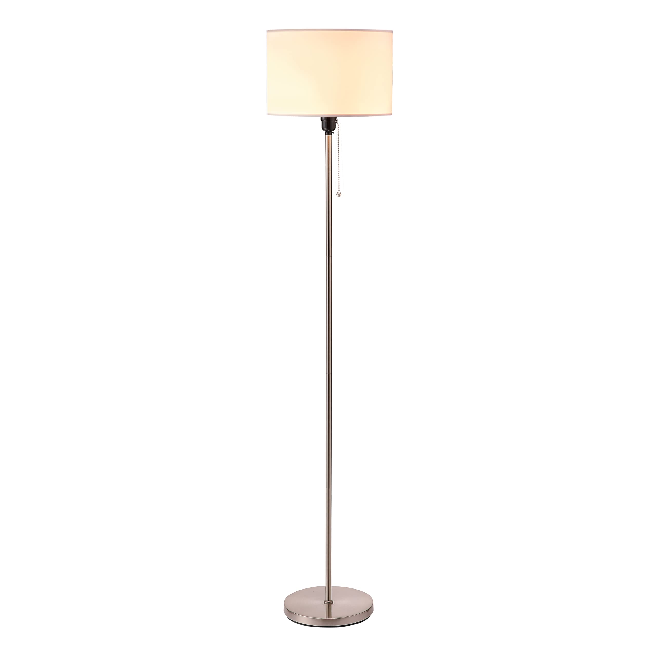 OBright Drum Shade Standing Lamp, Pull Chain Switch, E26 Socket, Modern Minimalist, Brushed Nickel, Model OB-FL19S