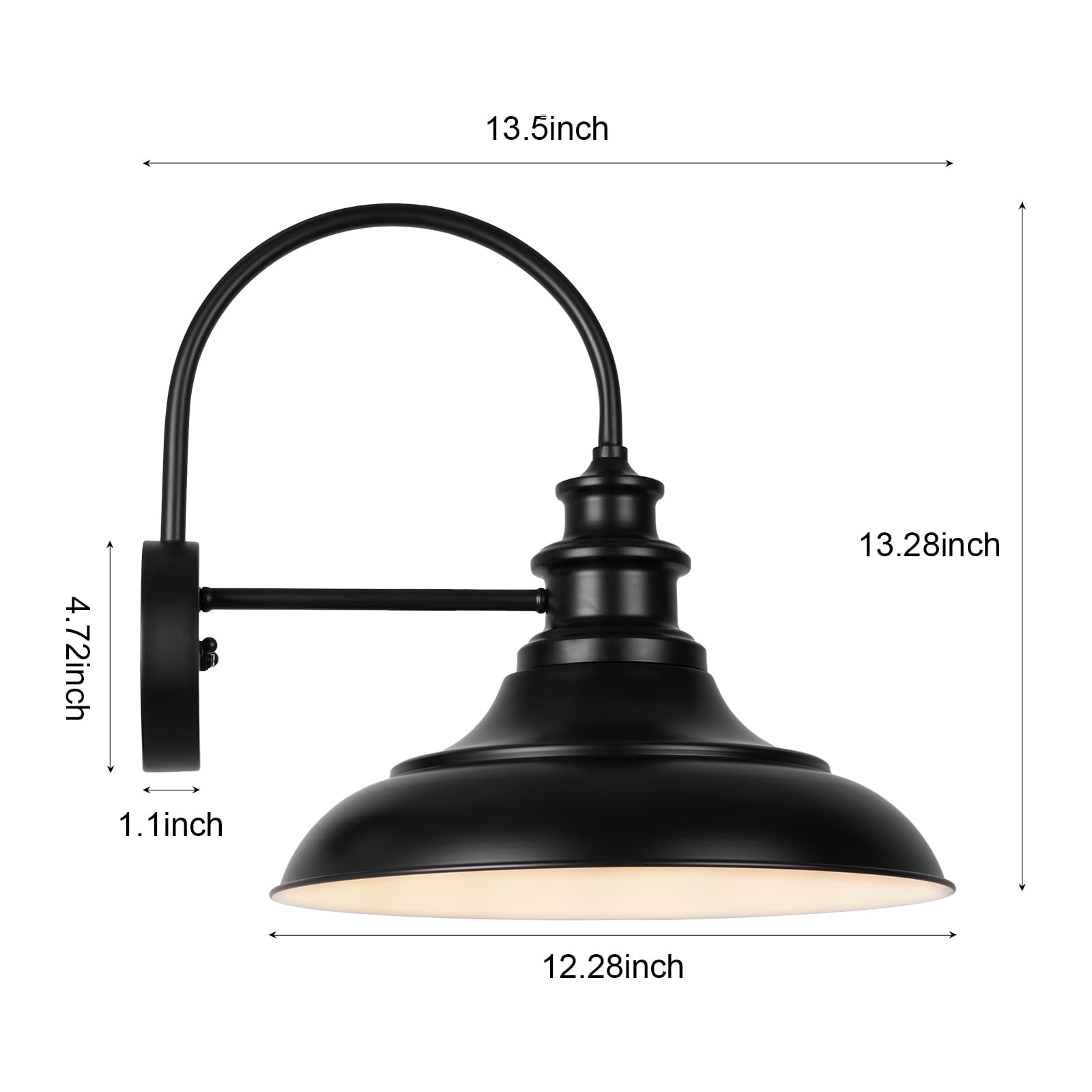 Diyel Dusk to Dawn Outdoor Barn Light, 12.3in Iron Gooseneck Sconce, Black & White, Model 03-DDRZ004-4PACK