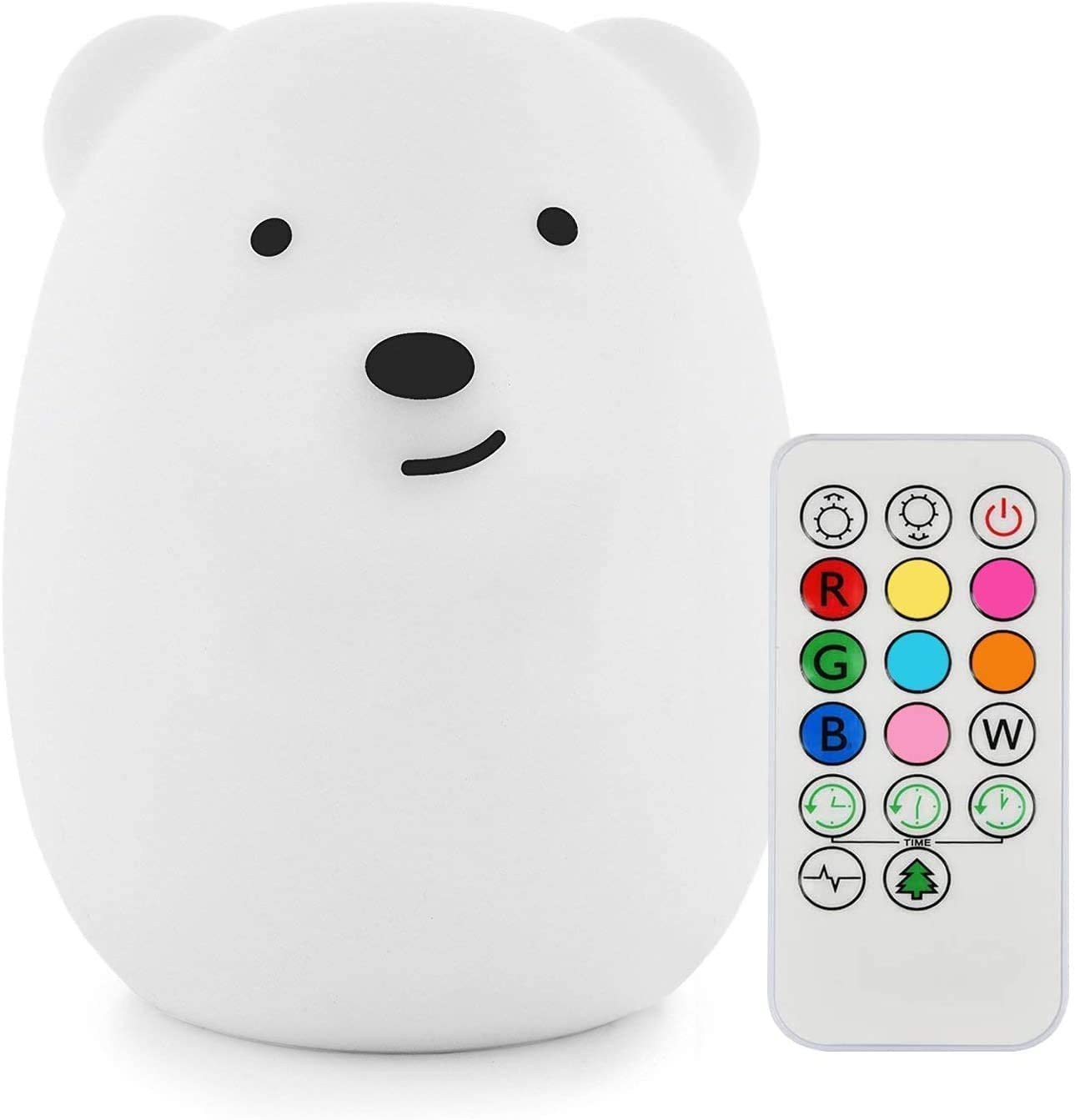 Tianhaixing Animal-Shaped Night Light  Rechargeable LED Soft Silicone (BPA Free) Bedside Lamp for Children/For Mature Userss  Adjustable Brightness and 9 Colors by Touch Control & Remote Control (Big Bear)