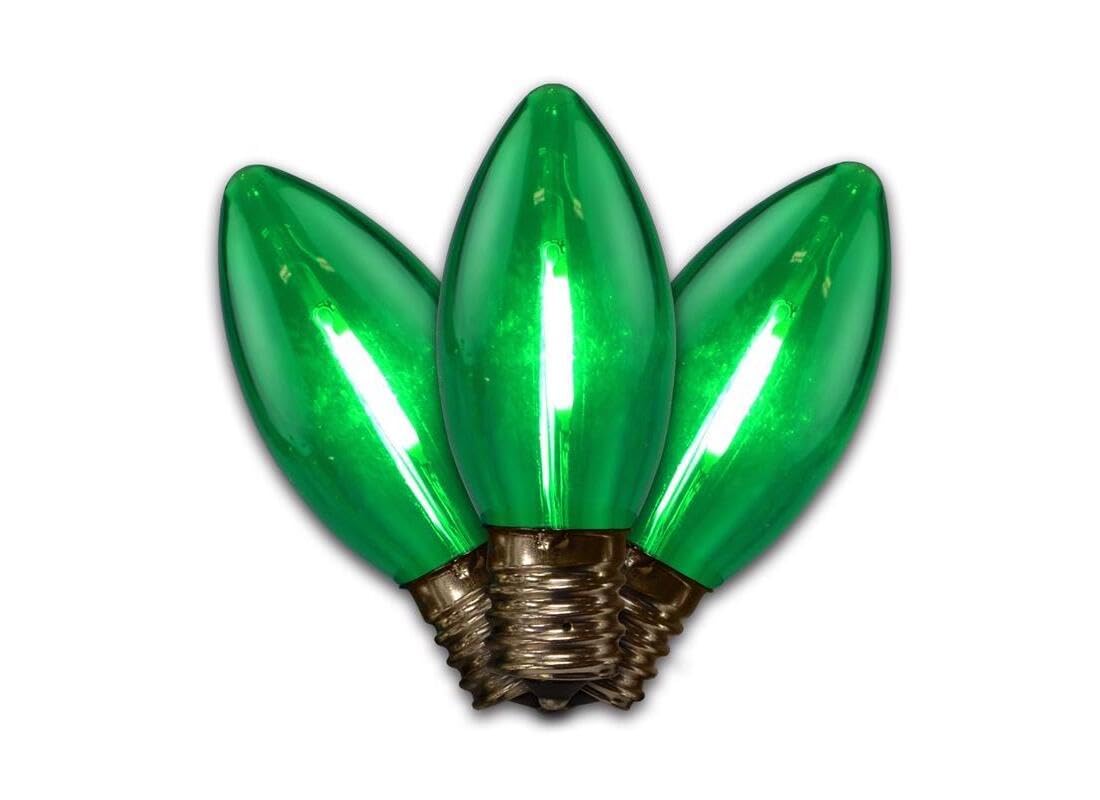 Holiday Bright Lights C9 LED Christmas Light Bulbs, Smooth Transparent, Green, Copper Material