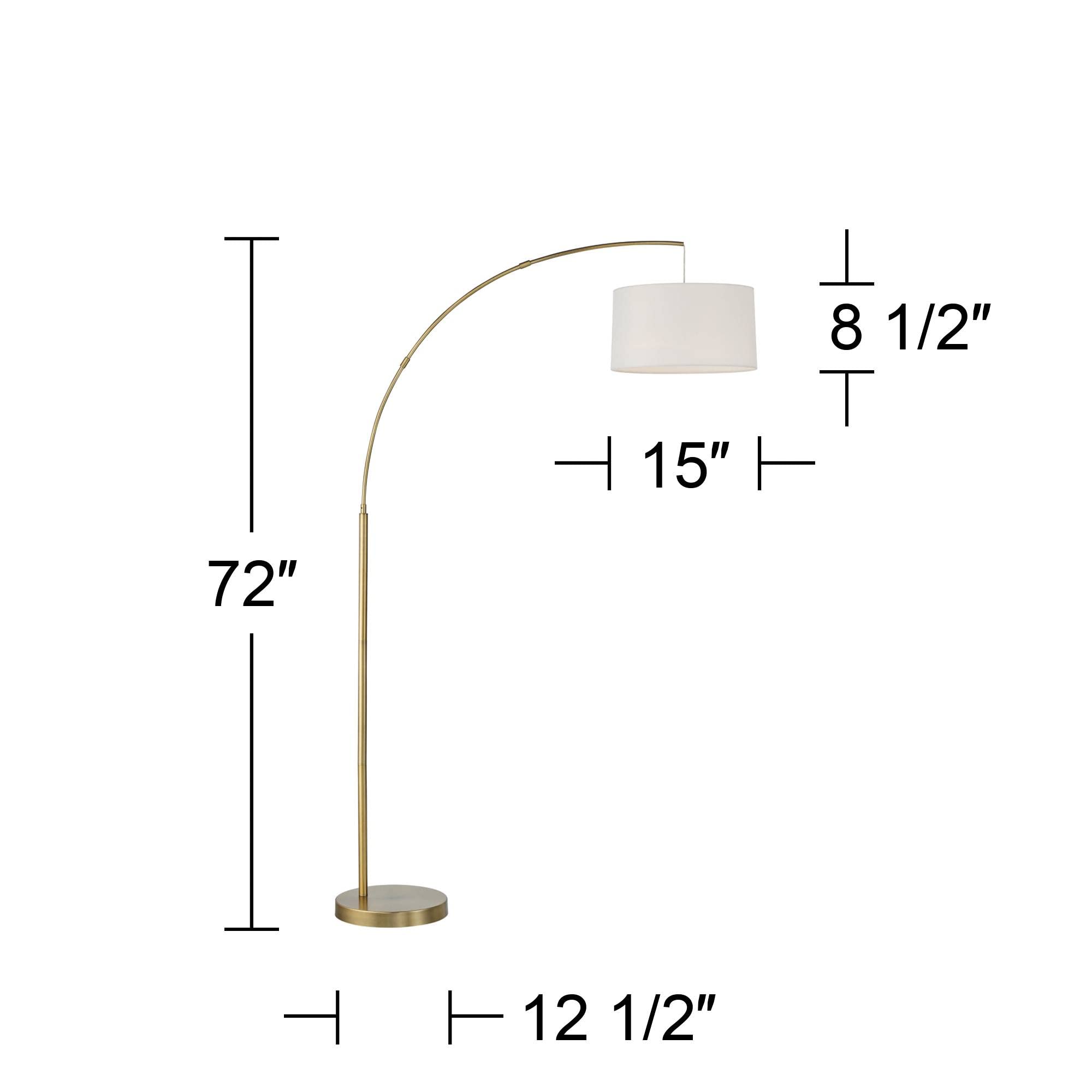 360 Lighting Mid Century Arc Floor Lamp 72in Tall Brass Gold White Linen Shade Model 88P41