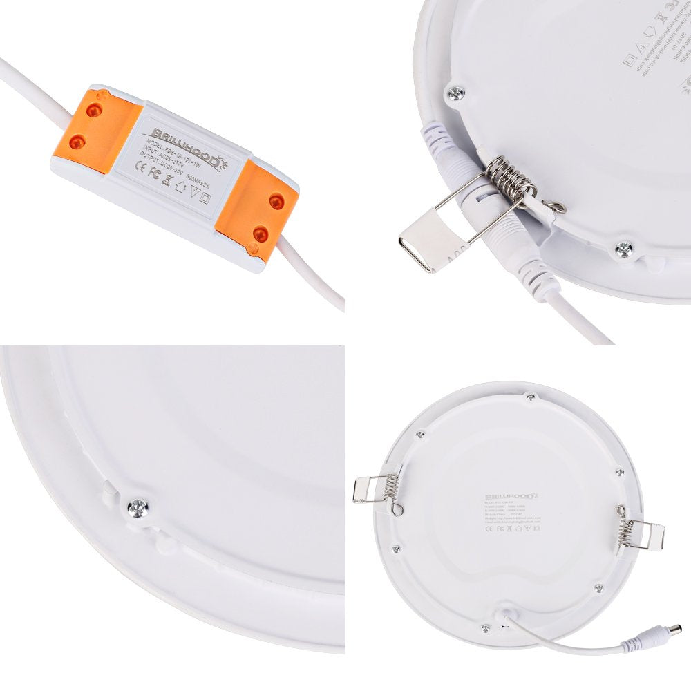 Brillihood 12W 6-Inch Ultra-Thin Round Led Recessed Ceiling Panel Down Light With Driver, 1,000 Lumens, 80W Incandescent Equivalent, Home, Office, Commercial Lighting - Pack Of 10, 6000K Cool White