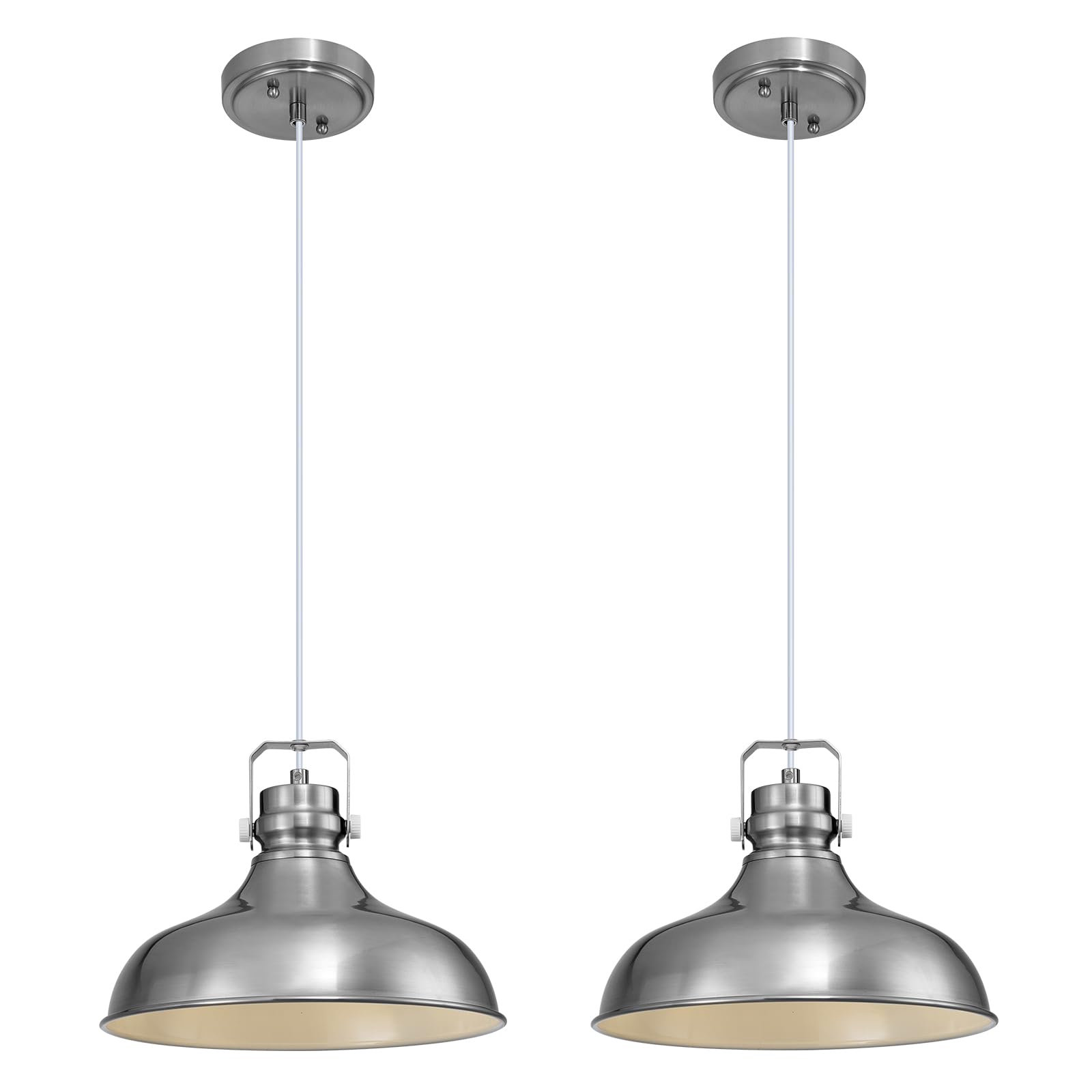 Alaislyc Brushed Nickel Farmhouse Pendant Lights Matte Pendant Lighting For Kitchen Island Industrial Adjustable Height Vintage Dome Hanging Light Fixtures For Barn  Dining Room 2 Packs