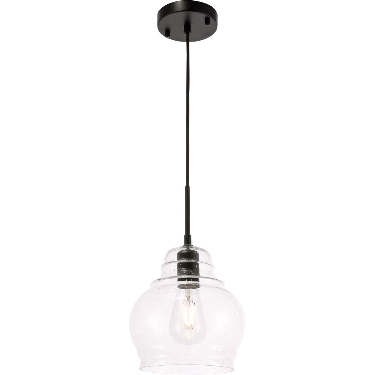 Living District Indoor Modern Home Decorative Bright Ceiling Pierce 1 Light Black and Clear seeded Glass Pendant