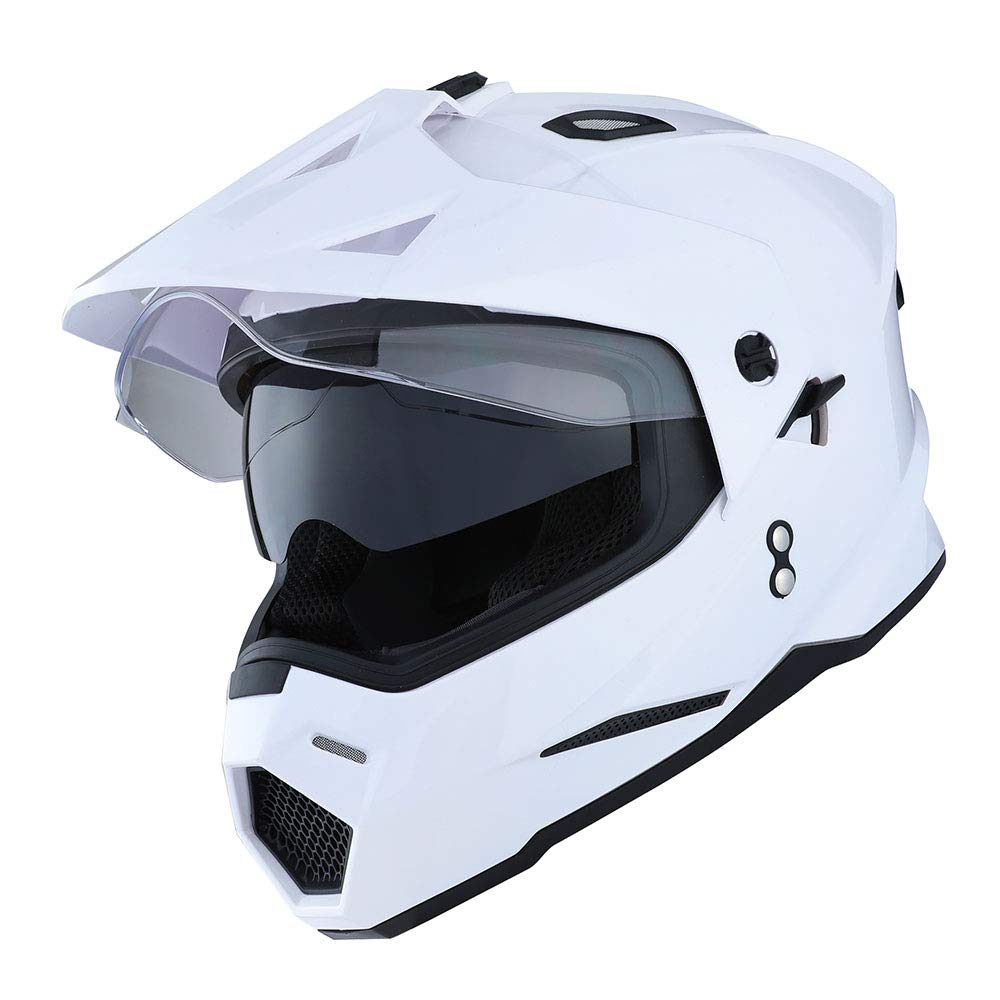 1Storm Dual Sport Motorcycle Motocross Off Road Full Face Helmet Dual Visor Glossy White, Size Xl