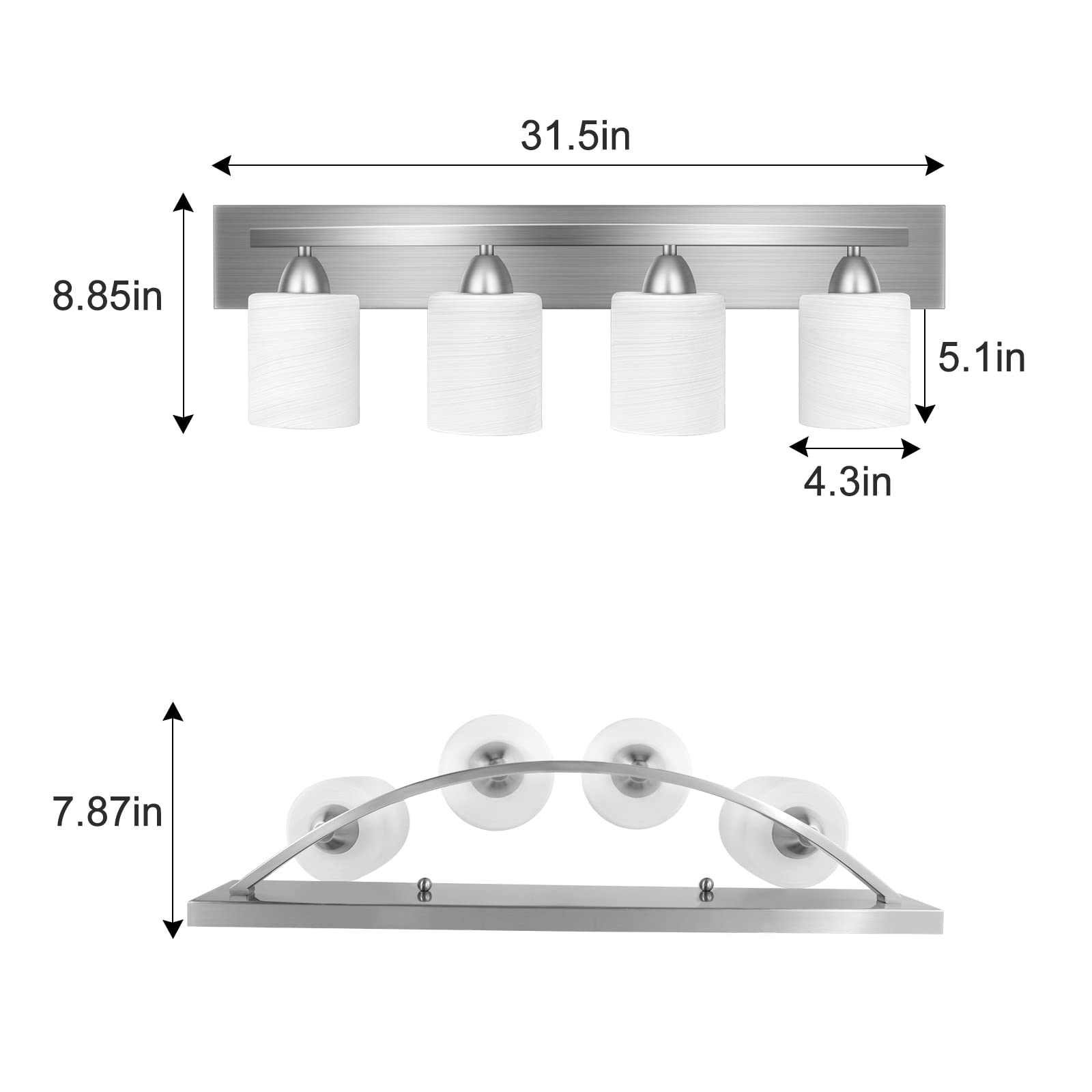 PARTPHONER 4-Light Bathroom Vanity Light Fixture, Brushed Nickel, Includes Bath Set, Model 5934e7e3