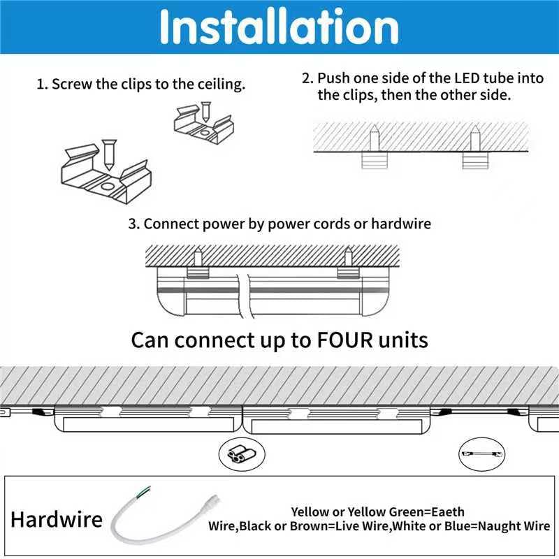 Aqiquut 3Ft Lights 36W 6500K 5000Lm Daylight Foot Led Shop Lights 110V Linkable Clear Cover Integrated V-Shape For Shop Garage Warehouse Workshop Commercial Bay Lighting(2-Pack)