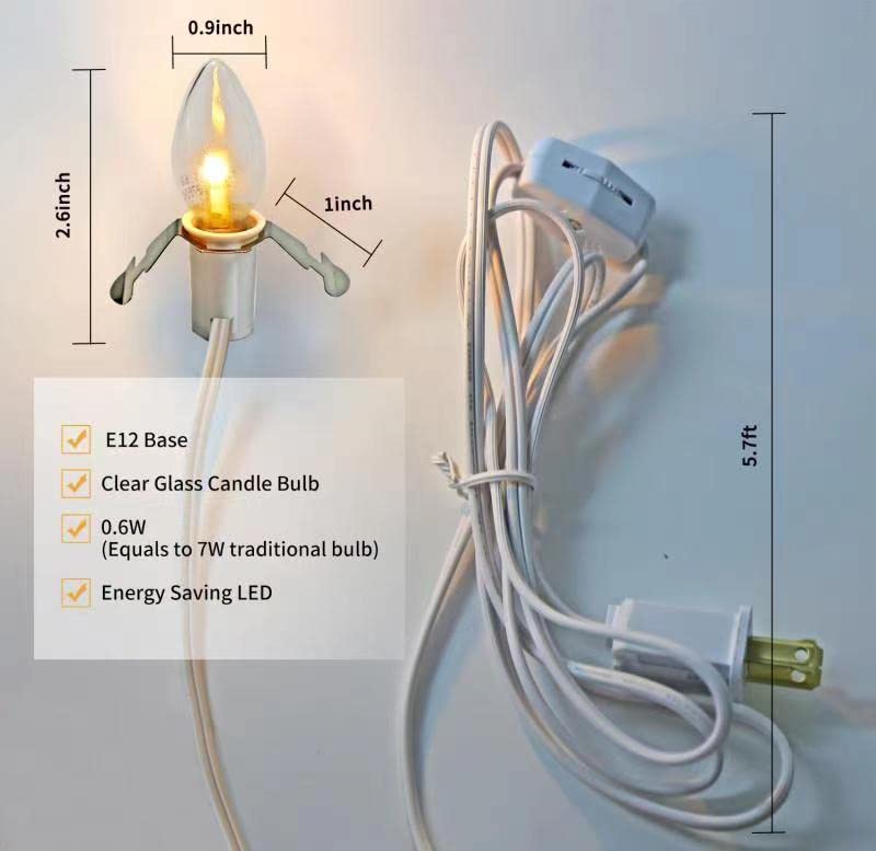 MX232 Set of 2 LED Light Bulbs E12 Candelabra Base with Clips for Halloween Christmas Decoration, 4-Pack, 4 Set of C7 COB Accessory Cord