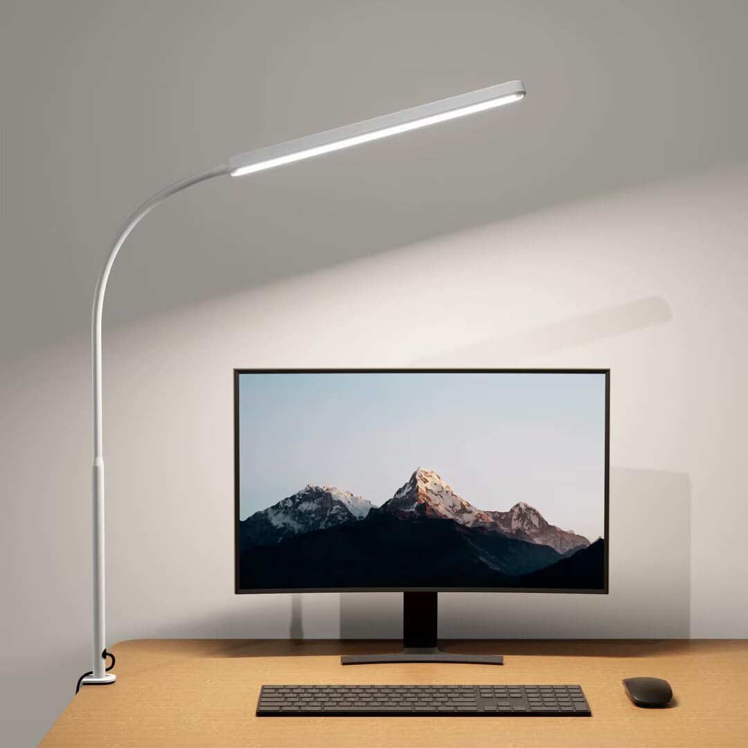 Superdanny Eye-Caring Led Desk Lamp 360?Flexible Gooseneck Work Lamp With Desk Side Clamp Touch Control 3 Light Colors Smooth Dimming Task Lighting Reading Light For Home Office College Dorm  White