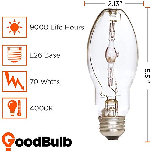 Goodbulb Mp70/U/Med Metal Halide Hid Light Bulb 70W E26 Base Edx17 Ansi Code M98 4000K Cool White Light Clear Finish 9000 Life Hours Car Dealership Lighting Pack Of 2 Bulbs