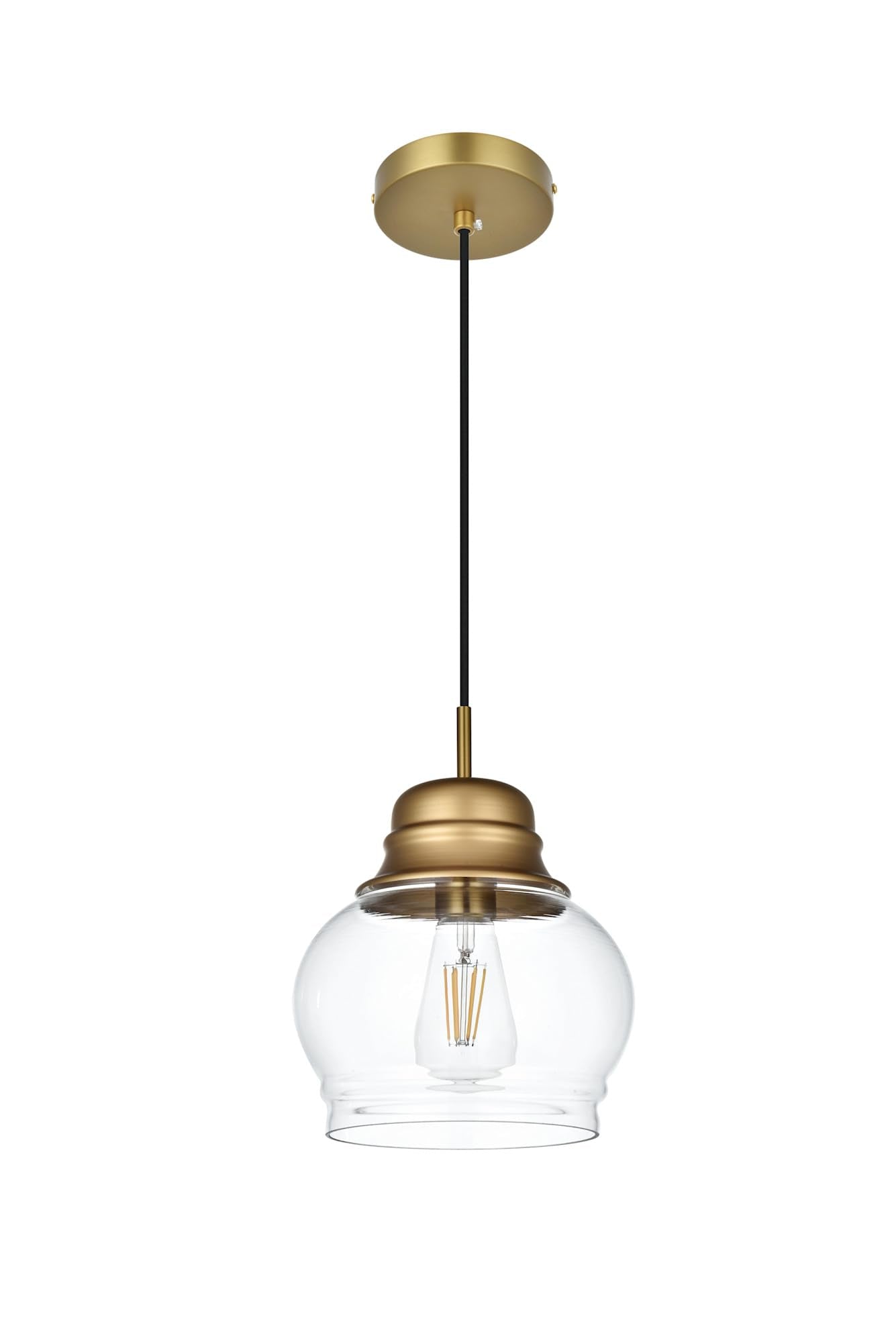 Living District Kenna 1-Light Metal & Glass Pendant in Black/Clear