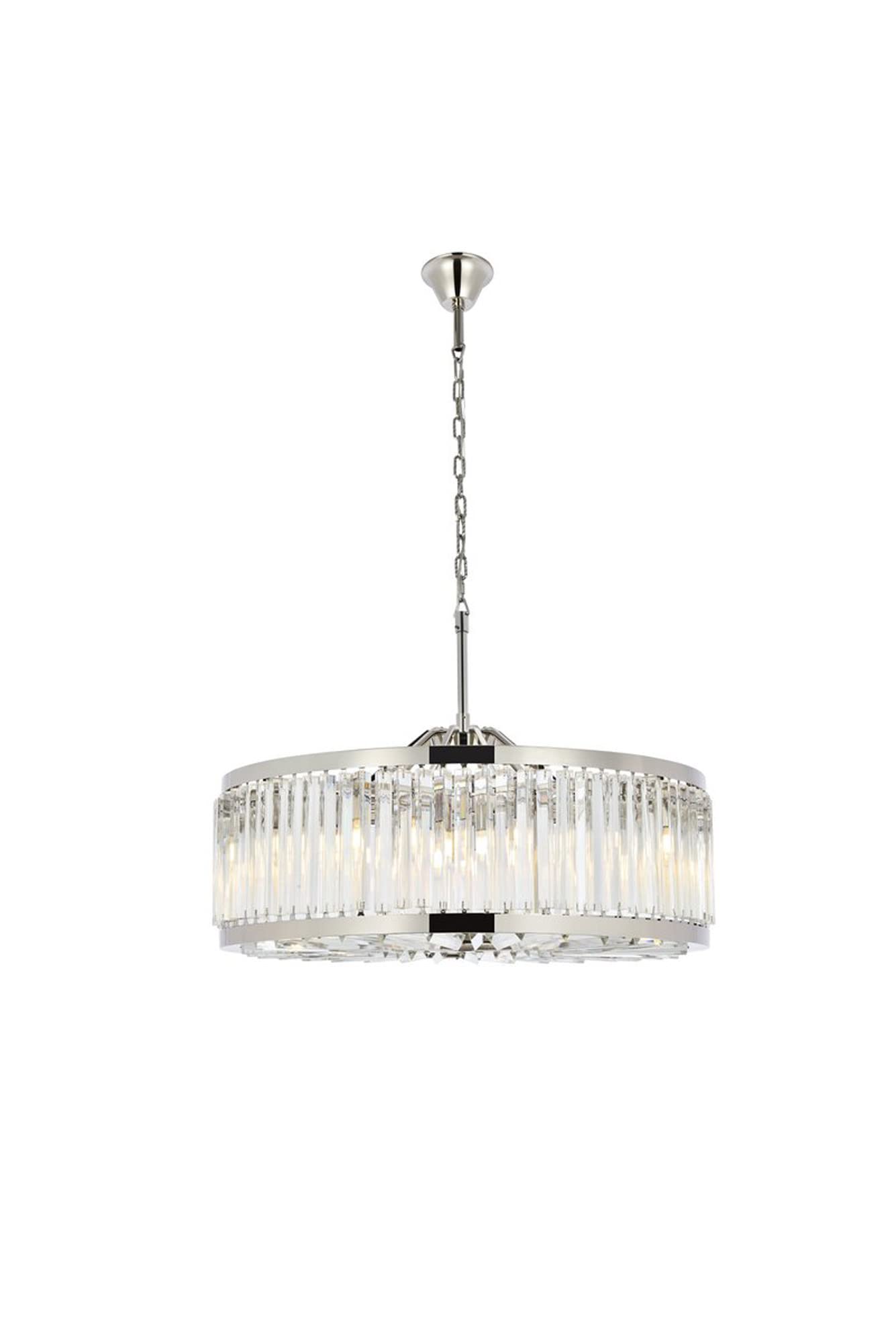 Elegant Lighting Chelsea Collection 1203D35PN/RC 10-Light Pendant Lamp with Royal Cut Crystals, Polished Nickel Finish