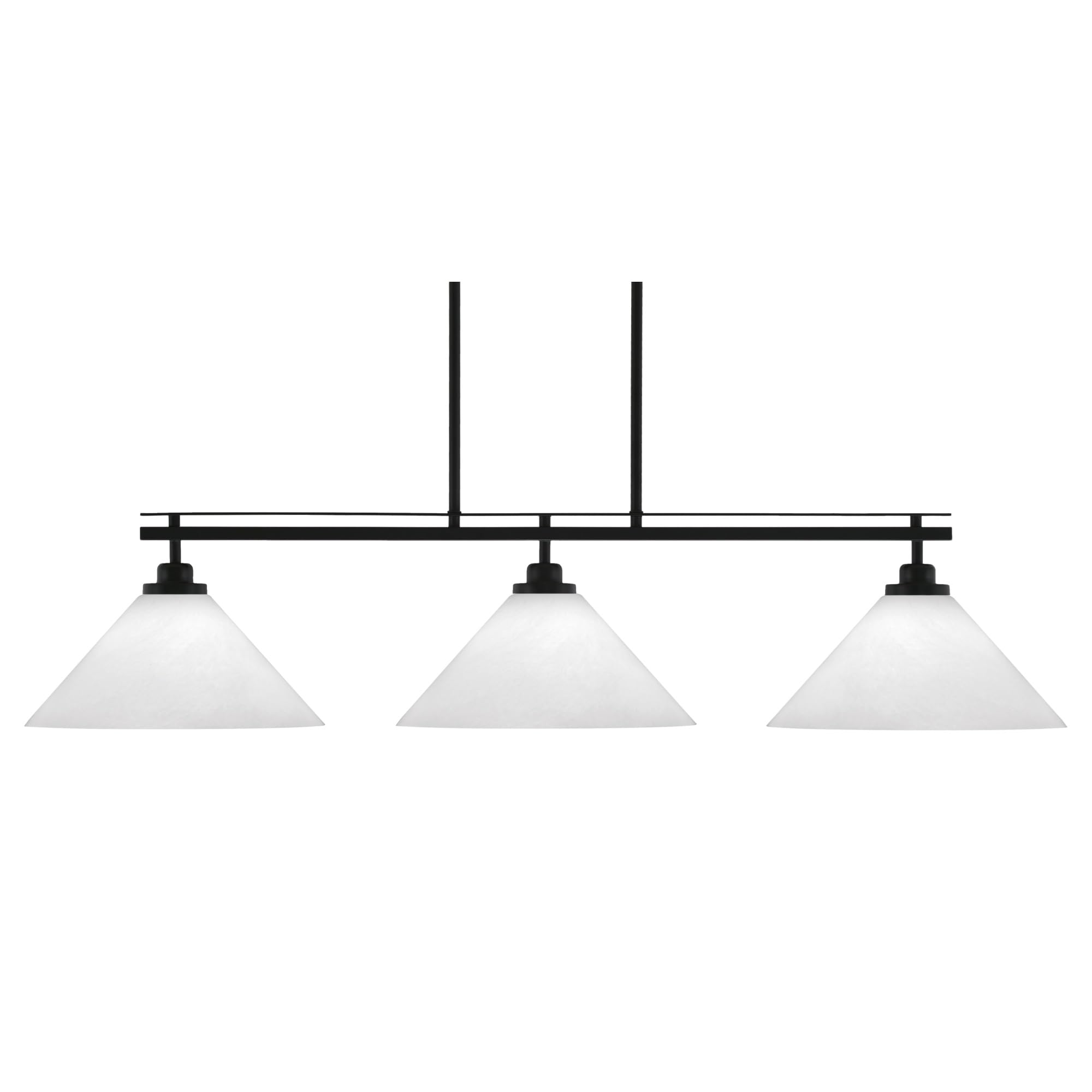 Toltec Lighting Odyssey 3 Light Island Light - Matte Black Finish, 12in White Marble Glass