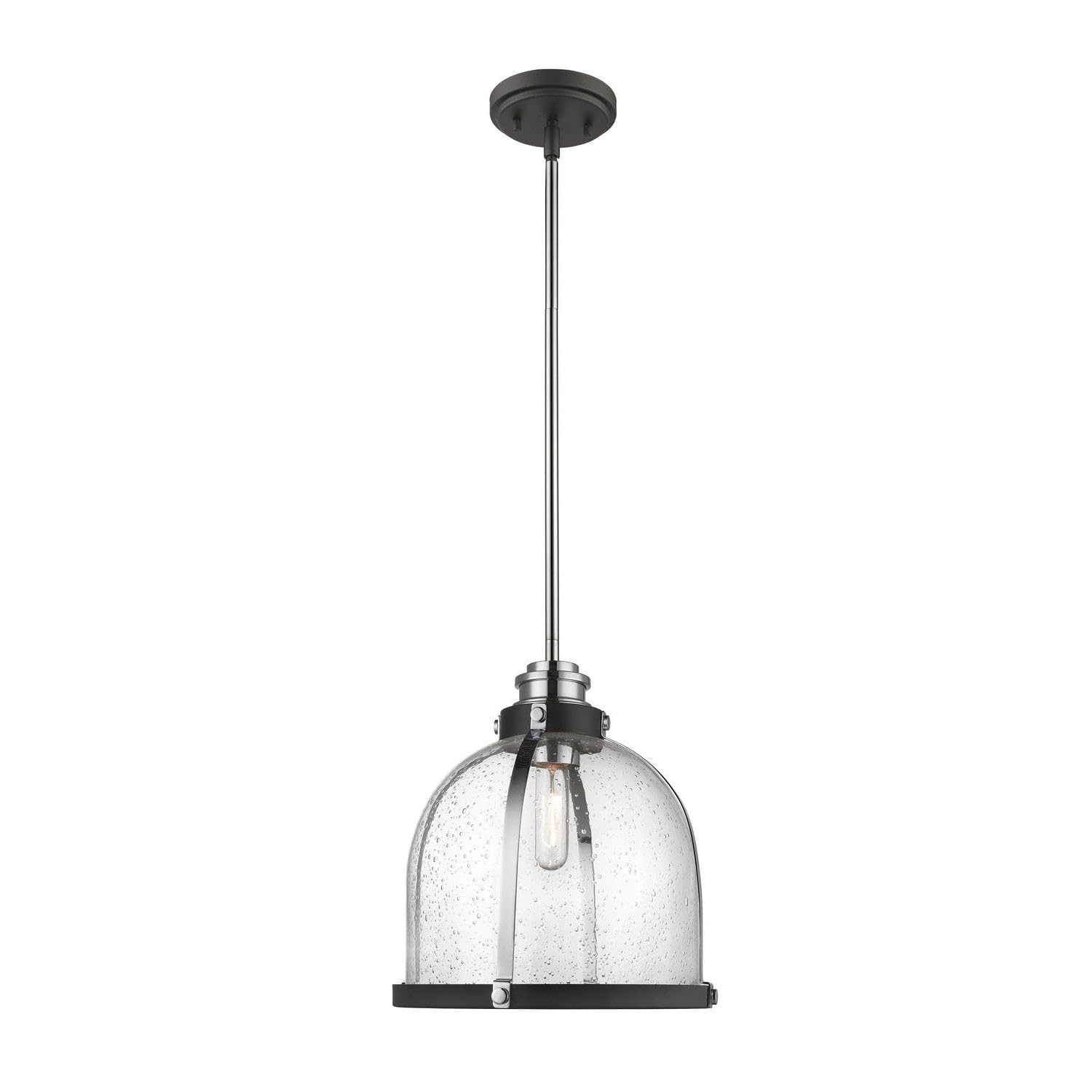 Z-Lite 1 Light Pendant Matte Black + Chrome Alloy Steel 13.38x12.13x12.13 Model 337P12MB+CH