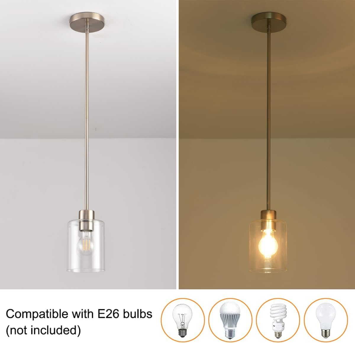 Klss Brushed Nickel Pendant Lights Kitchen Island - Clear Glass Pendant Light Fixture Multiple Stems Rods 3 Units 12 Inch 3 Unit