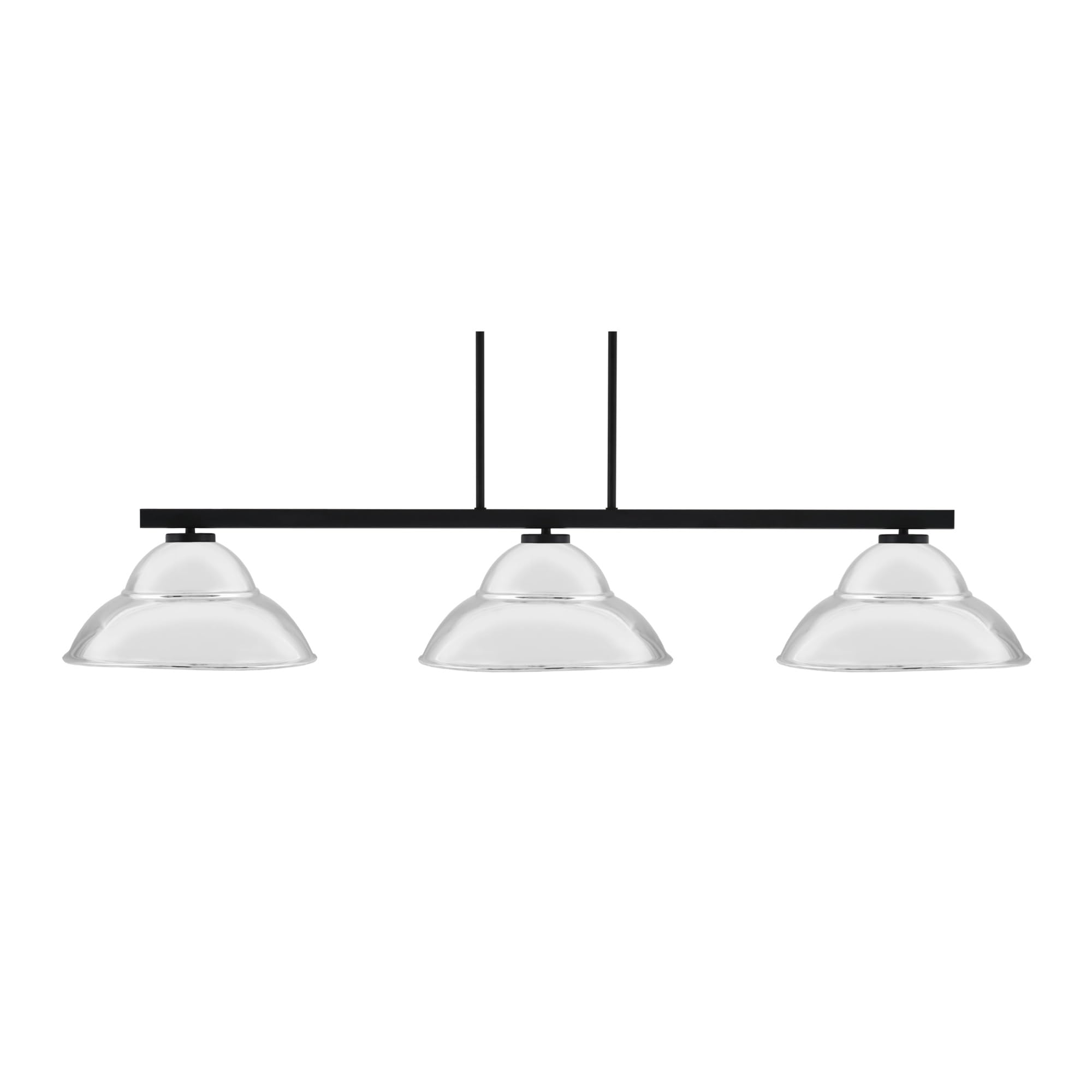Toltec Lighting Atlas 3 Light Bar, Matte Black, 13in Chrome Double Bubble Shades