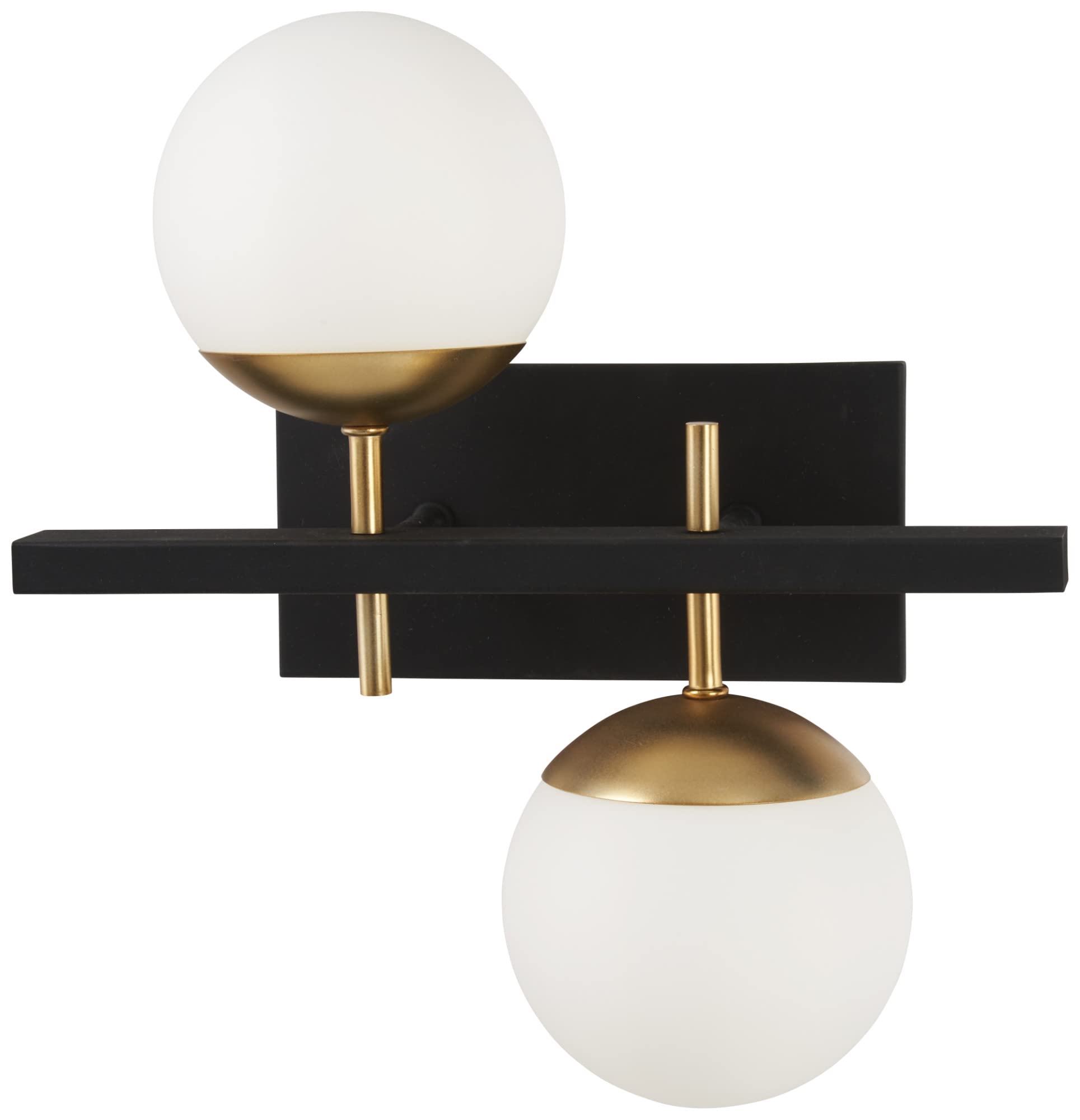 GEORGE KOVACS P1351-618 Alluria Wall Sconce, 2-Light, 150 Total Watts, 15.25-in H x 16-in W, Weathered Black with Autumn Gold
