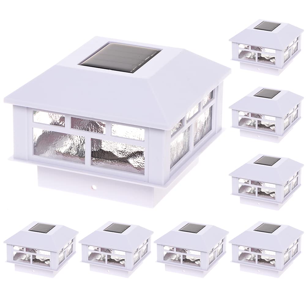 GreenLighting Solar Post Cap Lights, 8 Pack, Waterproof White, Fits 4x4 & 5x5 PVC/Vinyl, Bright LED, Model TN-1222606