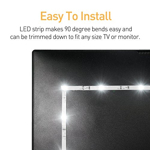 Luminoodle Bias Lighting  Backlight Kit For Monitors Up To 24 - Usb Led Light Strip - Computer Monitor Backlight - True White Adhesive Strip - White - Small (