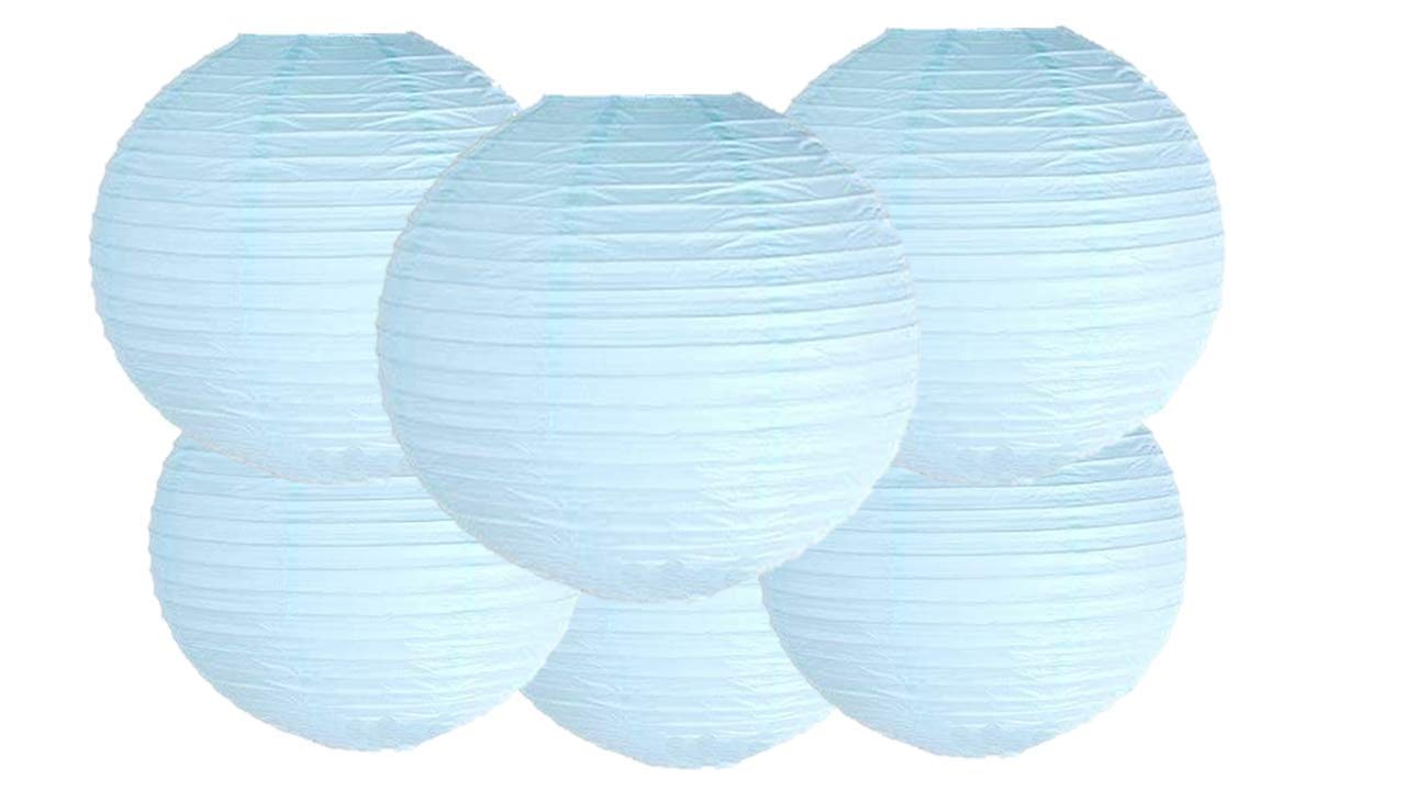 Matissa Paper Lanterns - Pack of 6, Light Blue, 12in/30CM, Metal, Model LNTX6