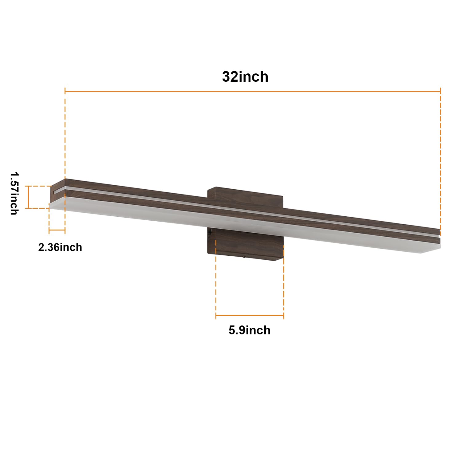 SineRise LED Bathroom Vanity Light Fixture, 32-Inch, Dimmable, Brown Wood & Acrylic, Model: af7ca732