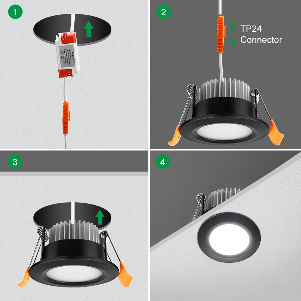 YGS-Tech Smart 2" WiFi LED Downlight, Dimmable RGB & CCT, 5W, Black Trim, 1 Pack, Compatible with Alexa & Google Home