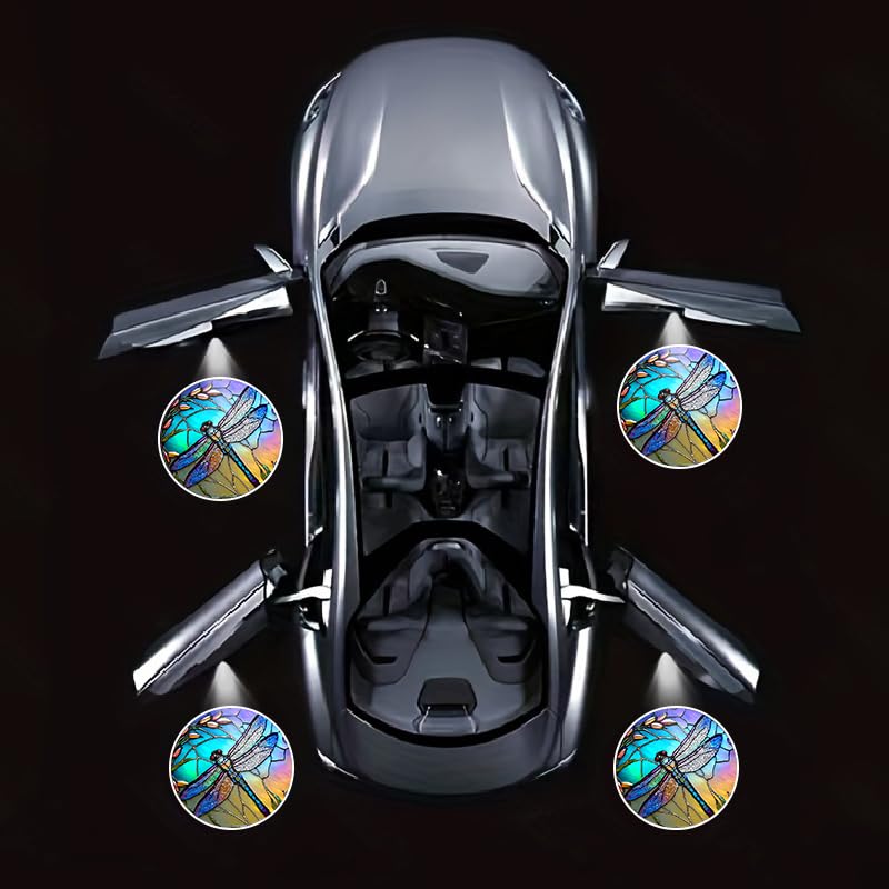 Lmzljz 4Pcs Car Door Lights Dragonfly Door Lights Logo Projector Led Shadow Welcome Lamp Car Accessories Dragonfly Gifts For Women Men Suitable For All Vehicles Motorcycle Bike