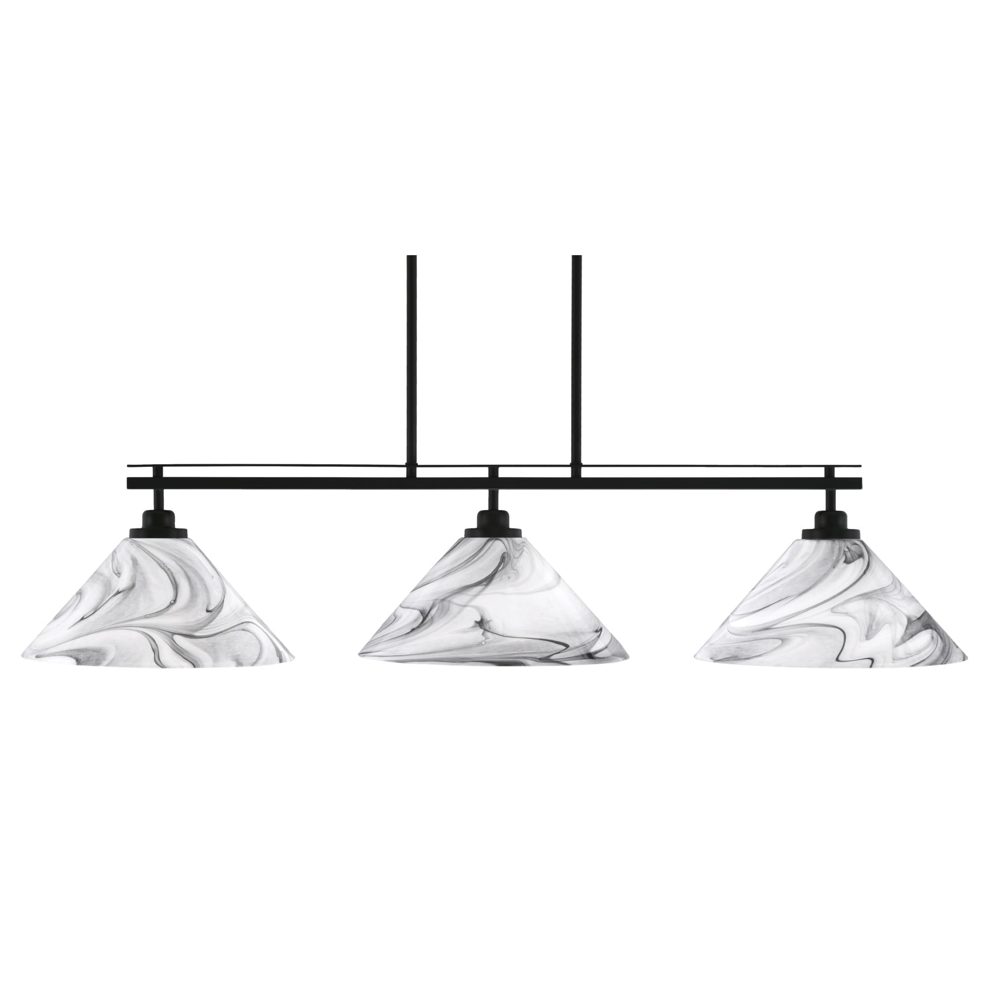 Toltec Lighting Odyssey 3 Light Island Light, Matte Black Finish, 12in Onyx Swirl Glass