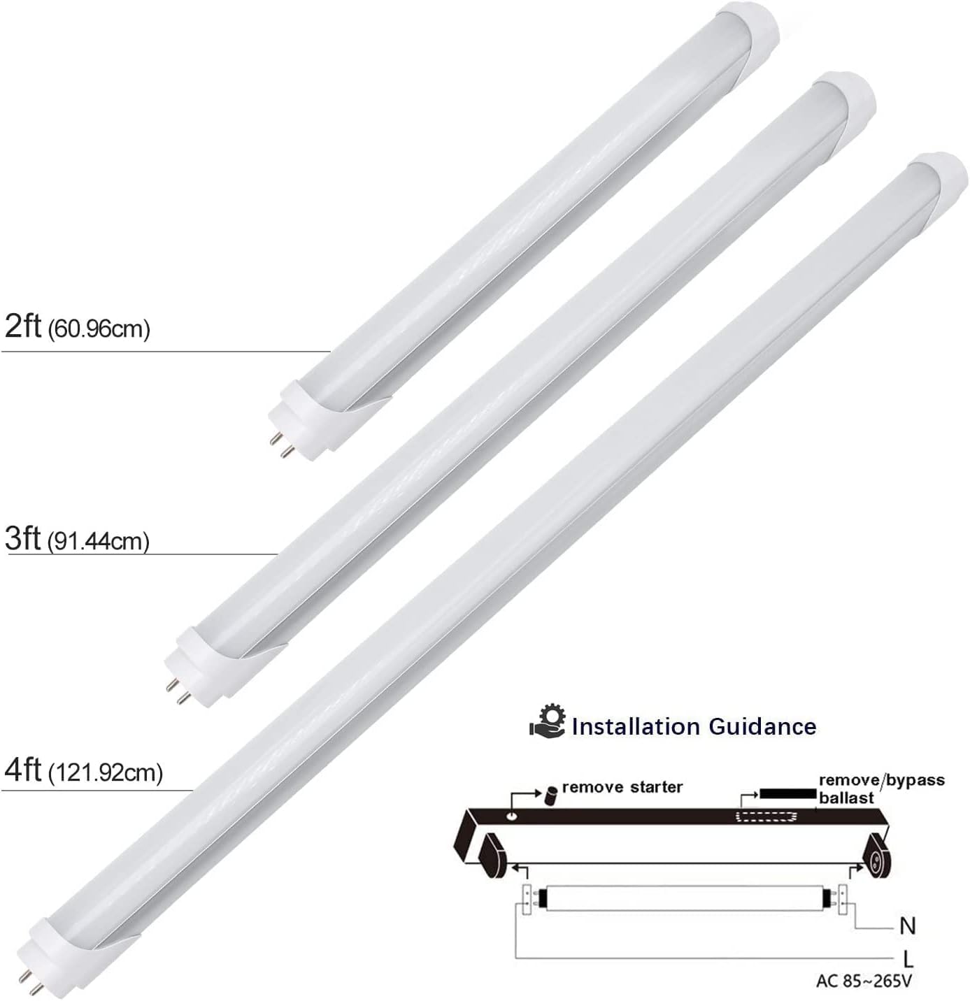 Lightingwill Led T8 Light Tube 4Ft  Natural White 4000K  Dual-End Powered Ballast Bypass  2000Lumens 18W (40W Fluorescent Equivalent)  Frosted Cover  Ac85-265V Lighting Tube Fixtures  1Pack