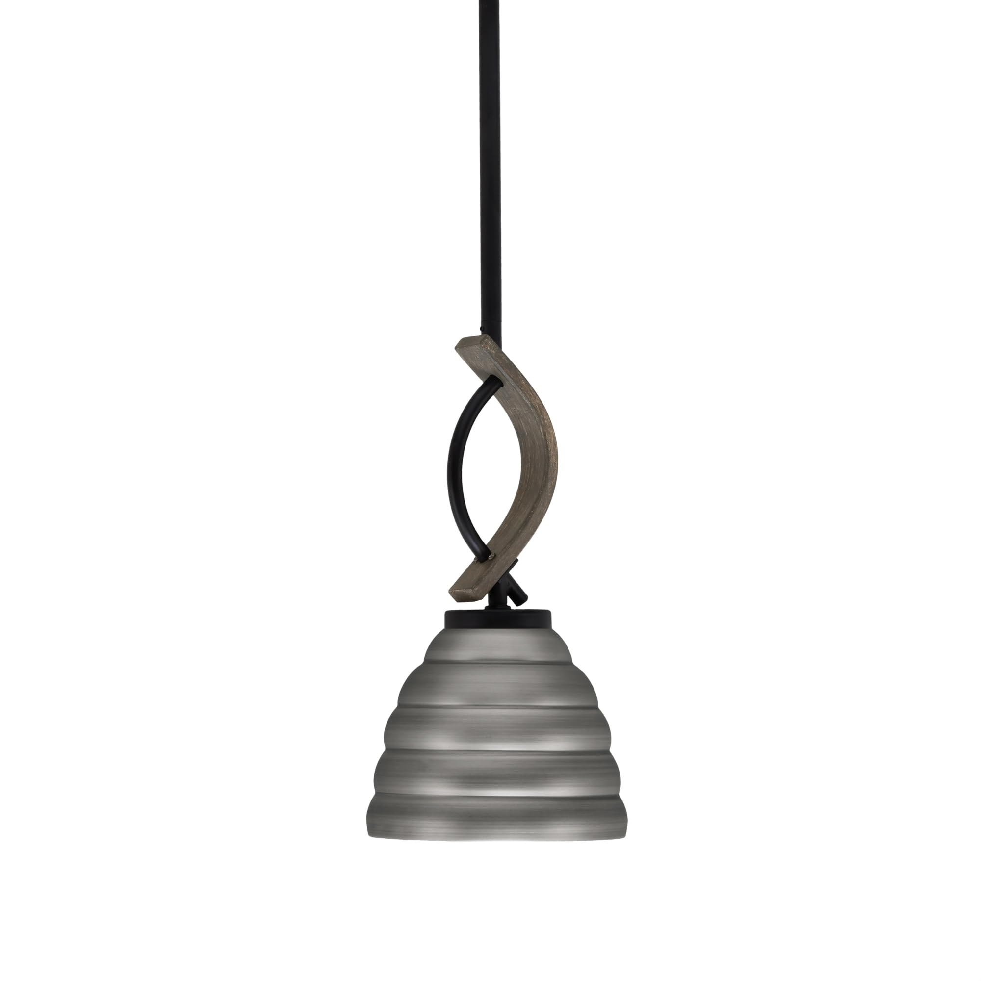 Toltec Lighting Monterey Stem Hung Mini Pendant, Matte Black & Distressed Wood-Look Metal, 6in Brushed Nickel Beehive Shade