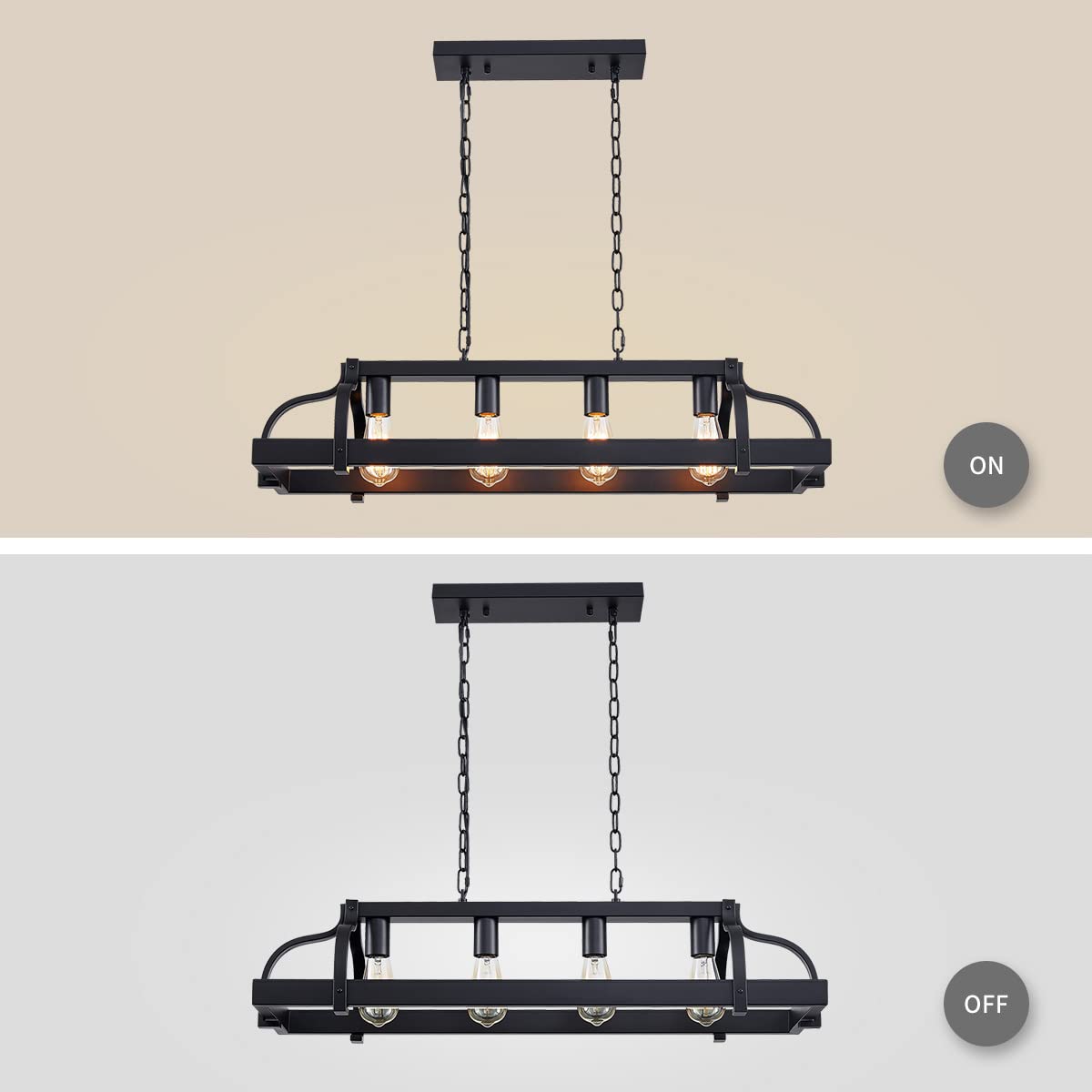 WUZUPS 4-Light Metal Chandelier Pendant Light, Rustic Black, H 9.8" x L 34.6" - Ideal for Kitchen Island & Dining Room, Model 6179