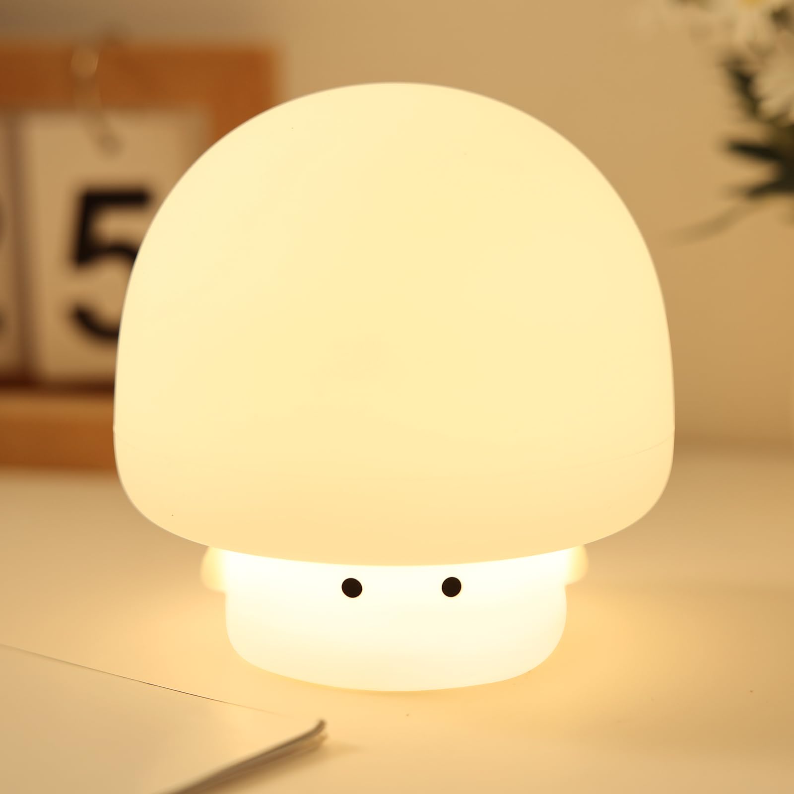 YISUN Mushroom Night Light, Rechargeable LED Silicone Lamp, 3 Level Dimmable, Cute Design for Kids Room, Mushroom White, Model A021