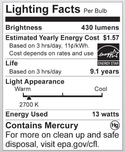 Satco S7401 13-Watt Medium Base R20 Reflector, 2700K, 120V, Equivalent To 50-Watt Incandescent Lamp