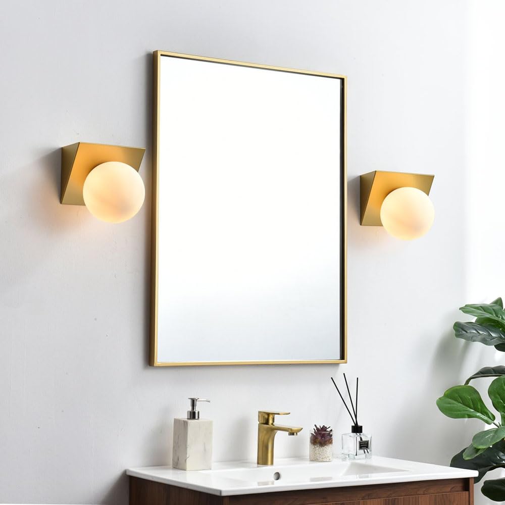 Living District Jillian 1-Light Iron & Glass Bath Sconce in Brass/Frosted White