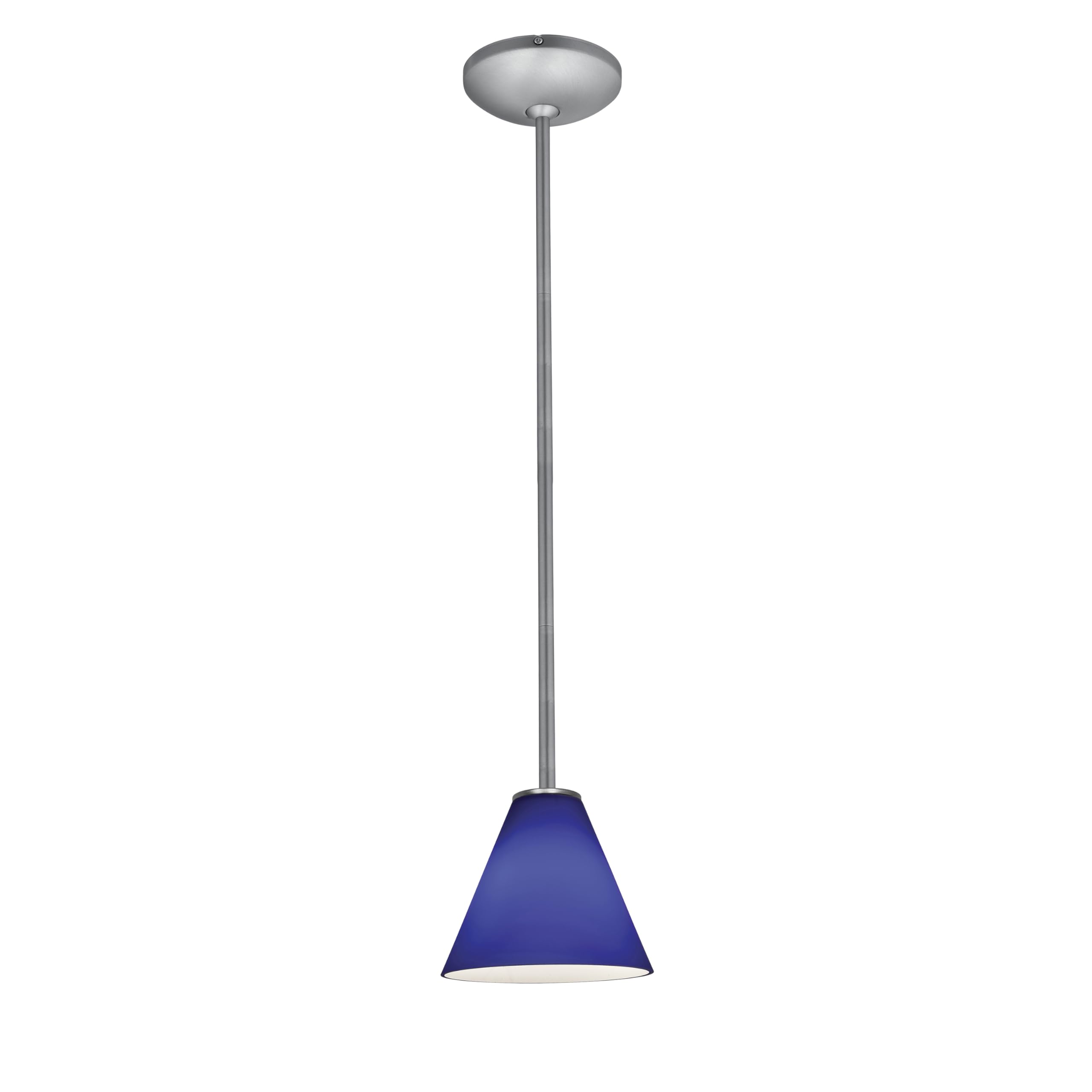 Martini Glass Pendant - Rods - Brushed Steel Finish - Cobalt Glass Shade
