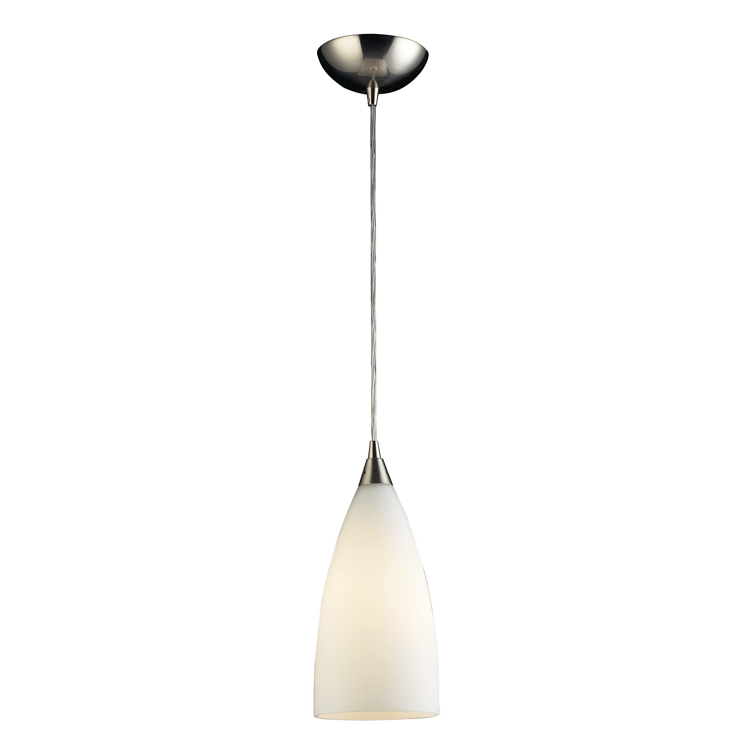 Elk Home Vesta Mini Pendant - 1-Light in White Shade and Satin Nickel Finish, with Hand Blown Glass, Transitional Style Indoor C