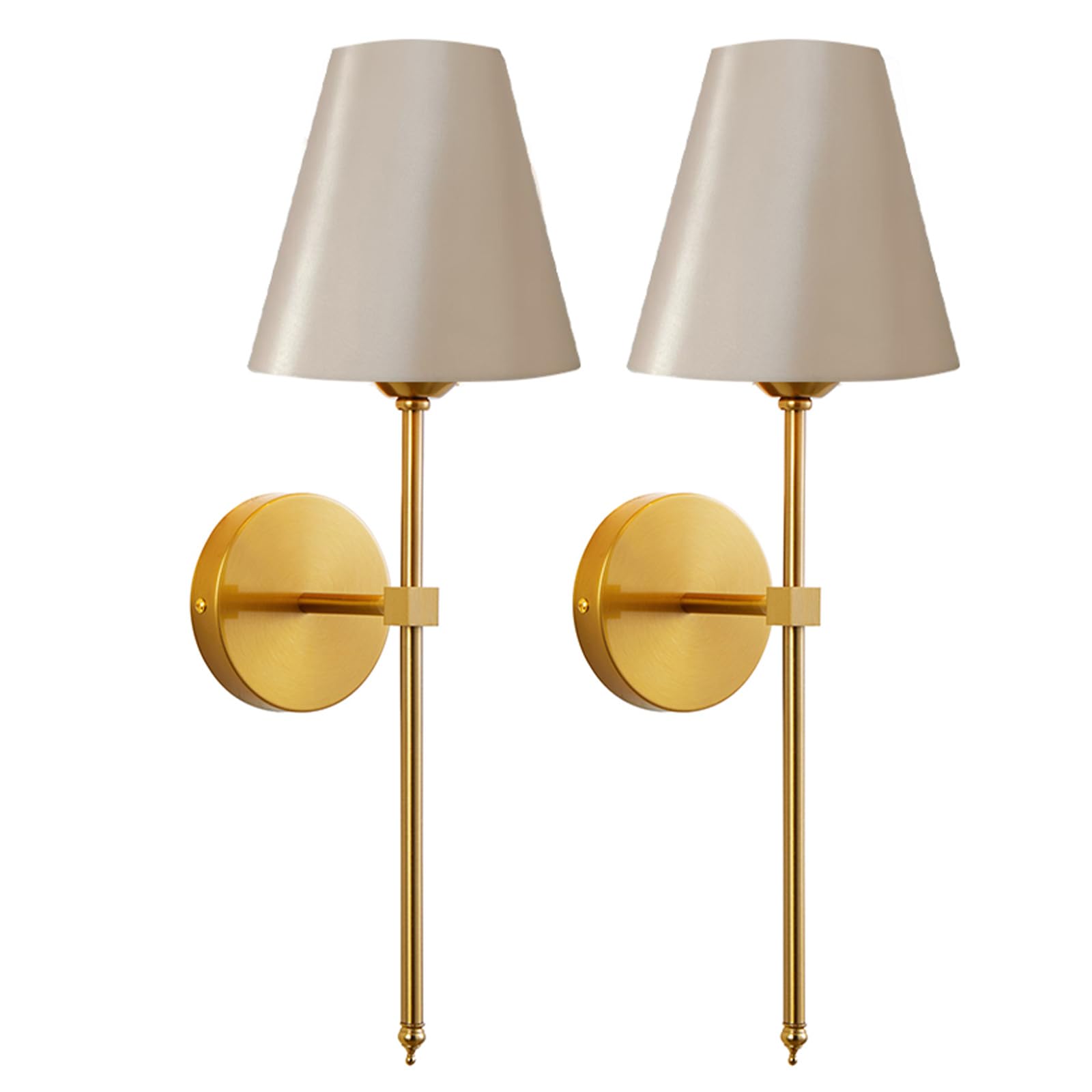 KUAUGST Wall Sconces, Retro Industrial Bathroom Vanity Lighting, Metal, Gold Fabric Shade, Set of 2, Model: wall sconces-04