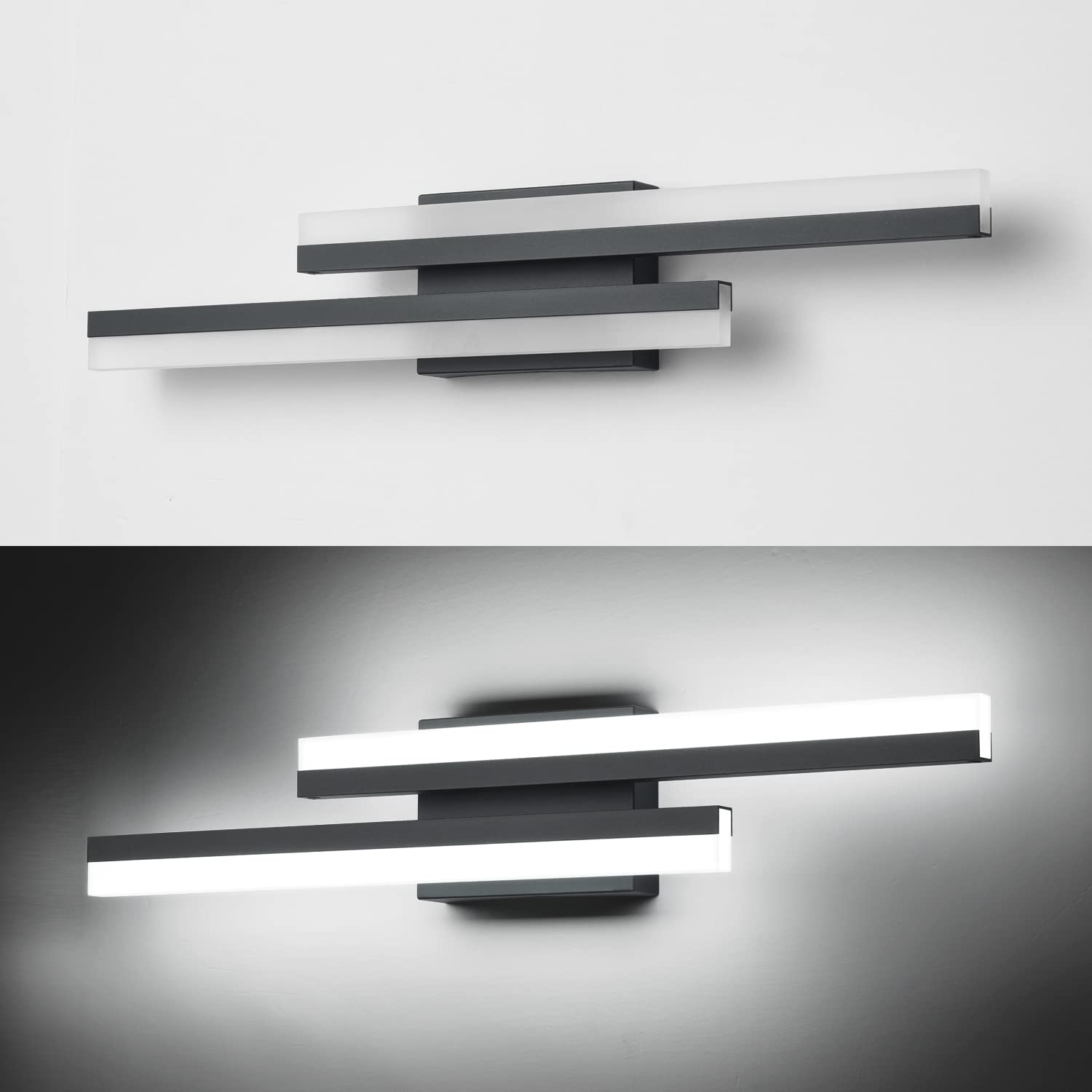 PRESDE 24in Dimmable LED Bathroom Vanity Light Fixture - Black Metal, Cold White 6000K, Model 6660-610mm