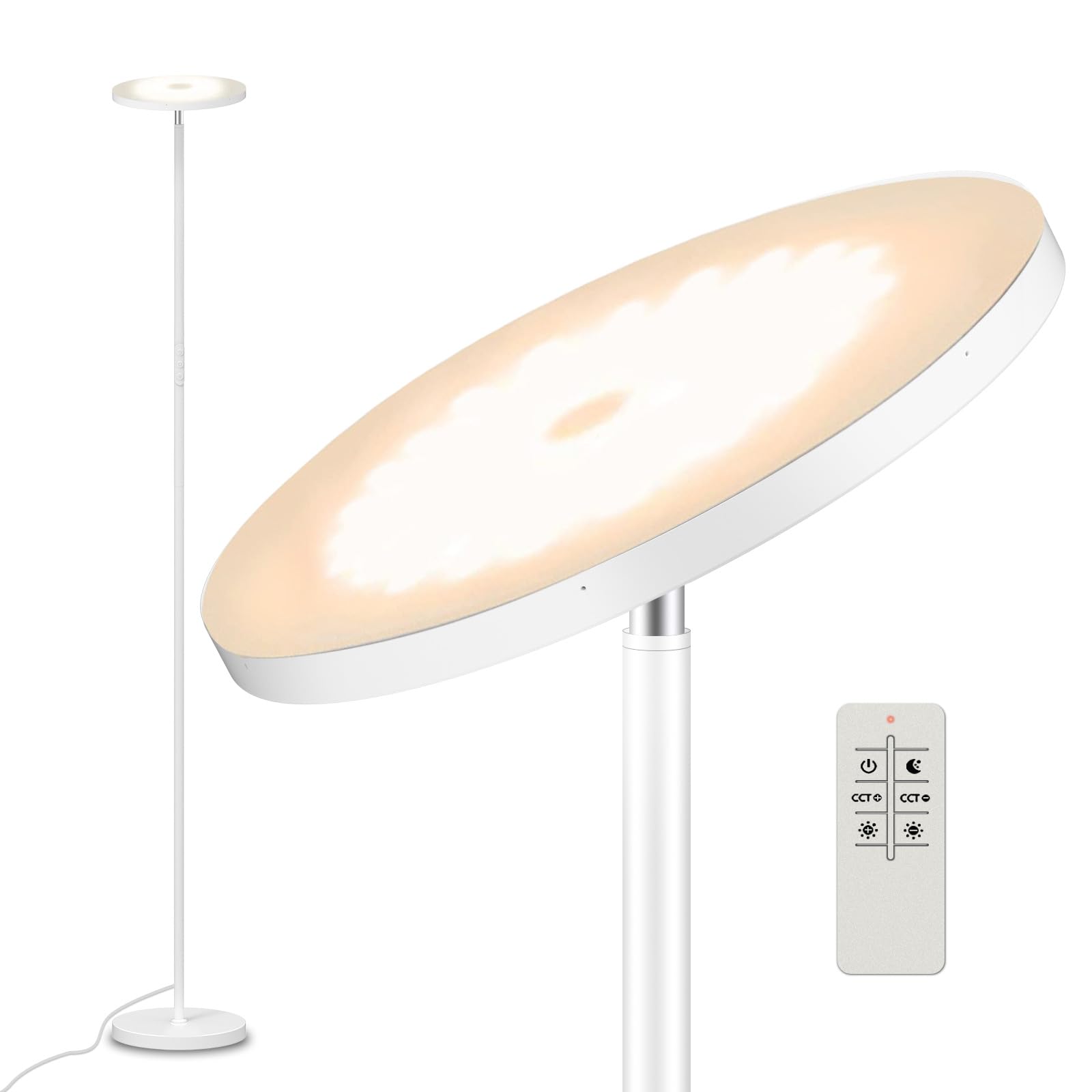 LED Floor Lamp, 3600LM Bright Standing Lamp 350W Equivalent with 2700K-6500K Stepless Dimming, Modern Torchiere Room Lamp with R