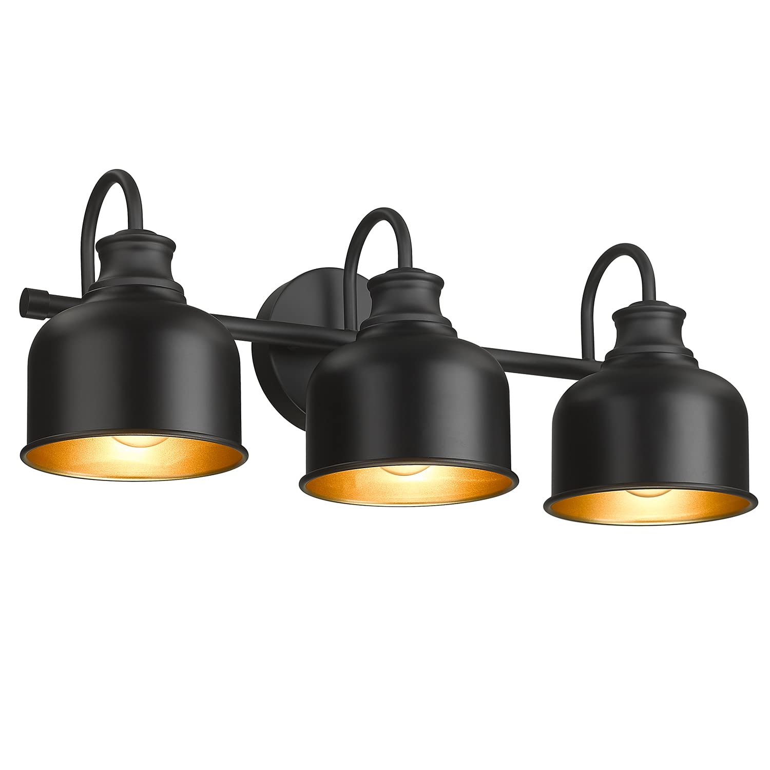 Jetima Bathroom 3-Light Vanity Fixture Farmhouse Wall Sconce Barn Lights with Matte Black Metal Shade Exterior Wall Lighting Fix
