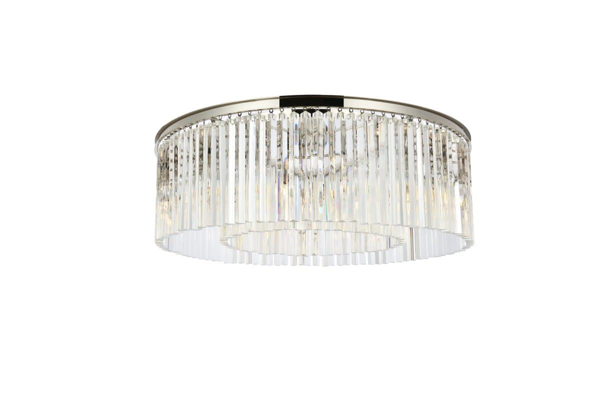 Elegant Lighting Sydney Collection 10-Light Flush Mount with Royal Cut Crystals, Polished Nickel Finish