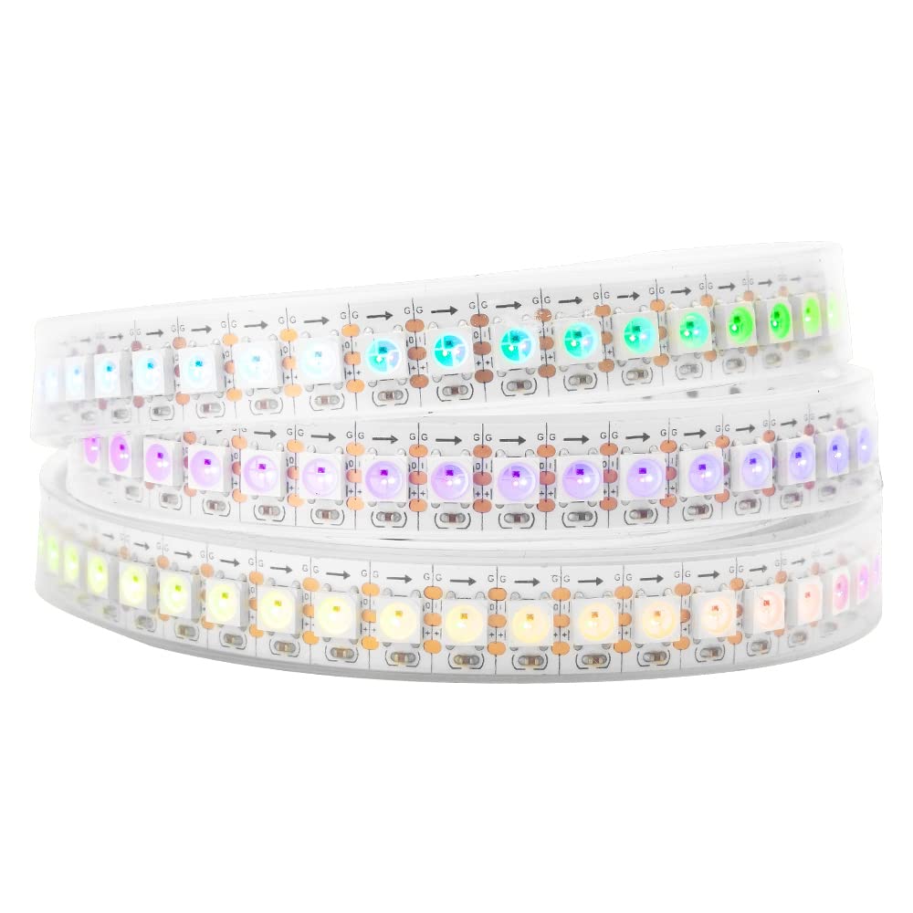 BTF-LIGHTING WS2812B IC RGB LED Strip 3.28FT 144LED 144Pixel/m White PCB IP67 Flexible for DIY Projects