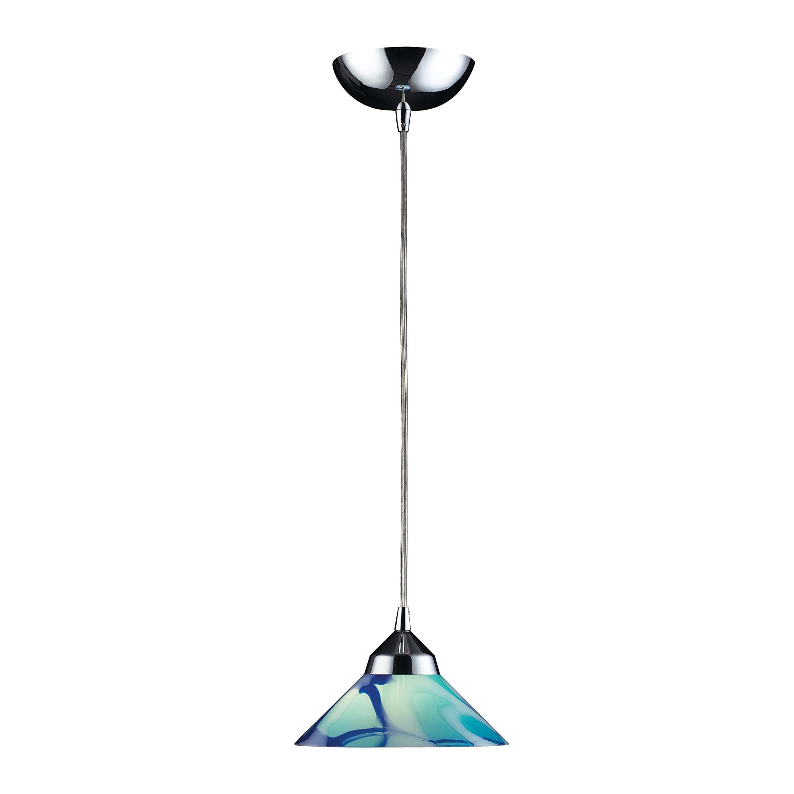 Elk Home Refraction Mini Pendant - 1-Light in Polished Chrome Finish, with Multicolor Caribbean Glass, Modern/Contemporary Style