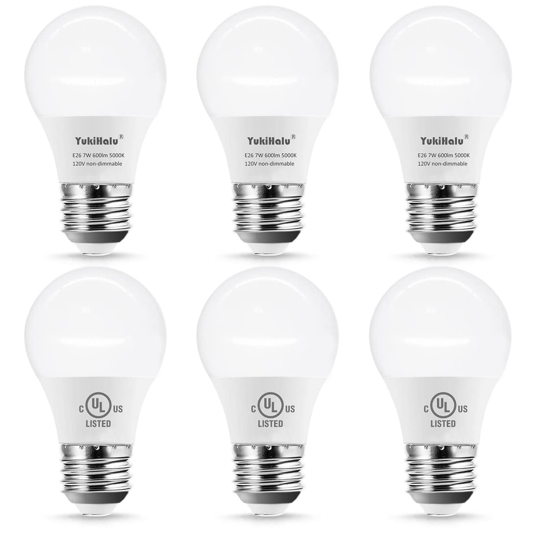 Yukihalu A15 Led Light Bulbs, 60W Equivalent, E26 Base, 3000K/5000K White, 7W 600 Lumens 120V, Ul Listed, Ceiling Fan Light Bulb