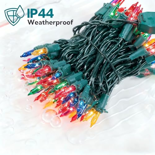 Oopswow Mini String Lights, 100 Count 23Ft, Multicolor Incandescent Bulbs On Green Wire For Indoor Christmas Tree & Holiday Decor