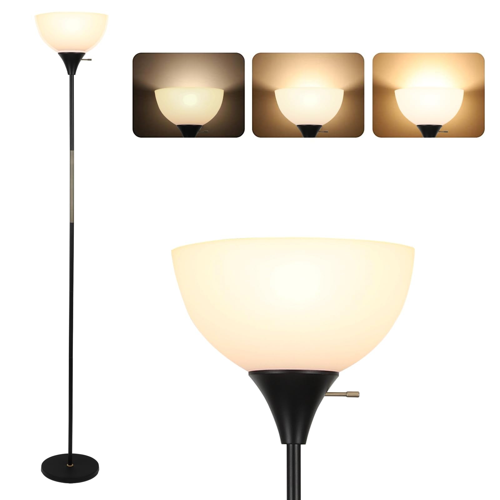 Floor Lamp, Dimmable Standing Lamp, 3 Levels Brightness Led Floor Lamp Rotary Switch Floor Lamps Modern Industrial Lamp with Sha