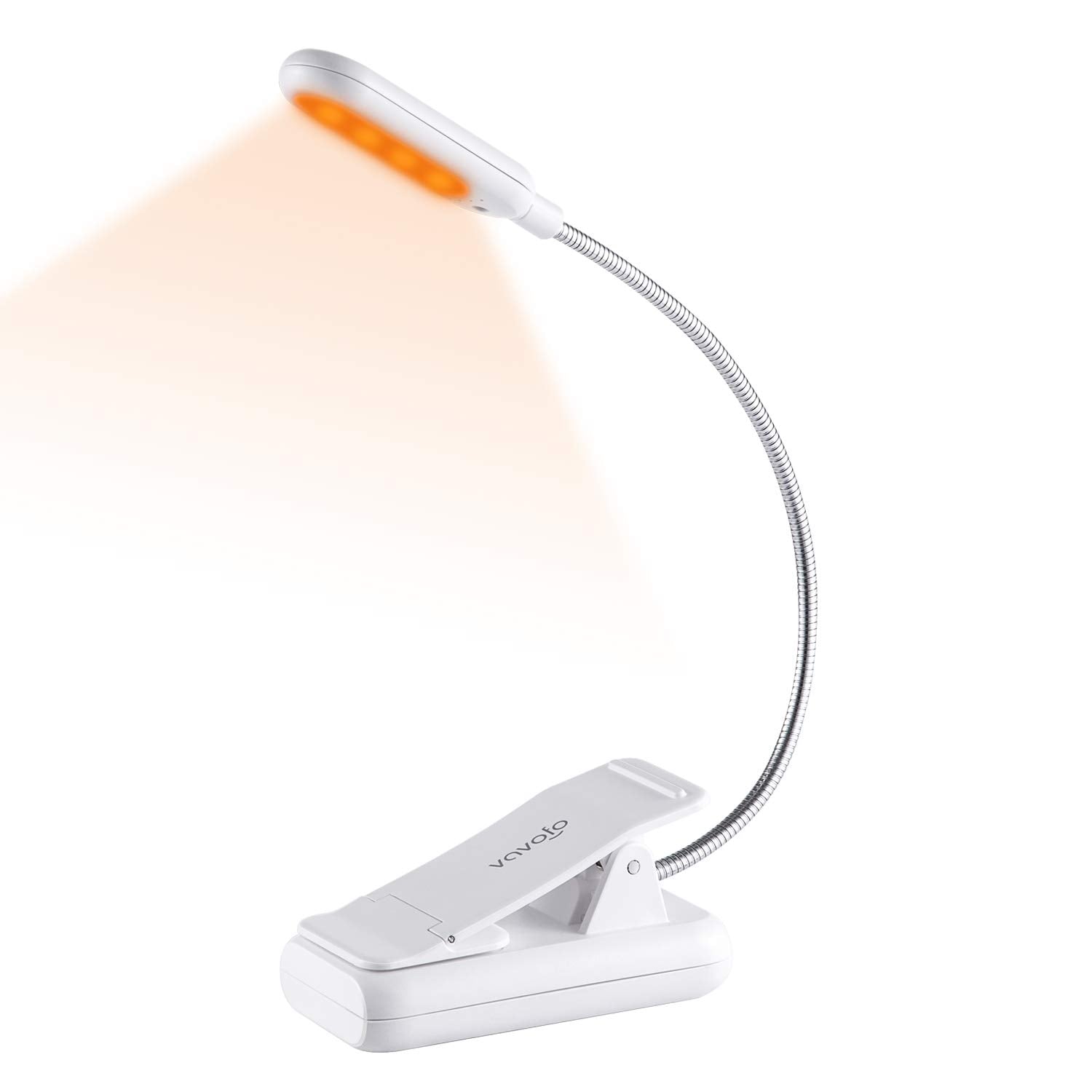 VAVOFO Clip On Reading Light, 7 LEDs, 3 Color Temperatures, 9 Brightness Levels, 1-Pack, White, Model KM-6720A