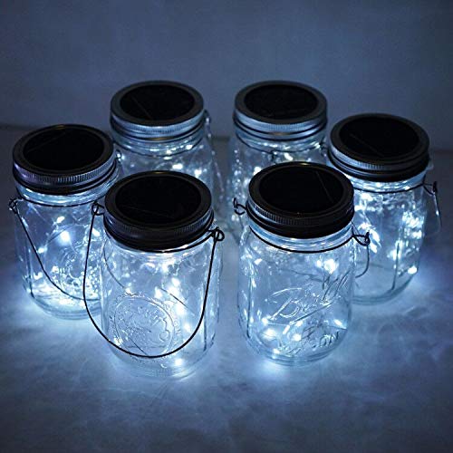 Cynzia Solar Mason Jar Lights, 6 Pack, 10 LED, Waterproof Fairy Lights, Cold White, Model e800941d-e9a1-4789-b1d2-90