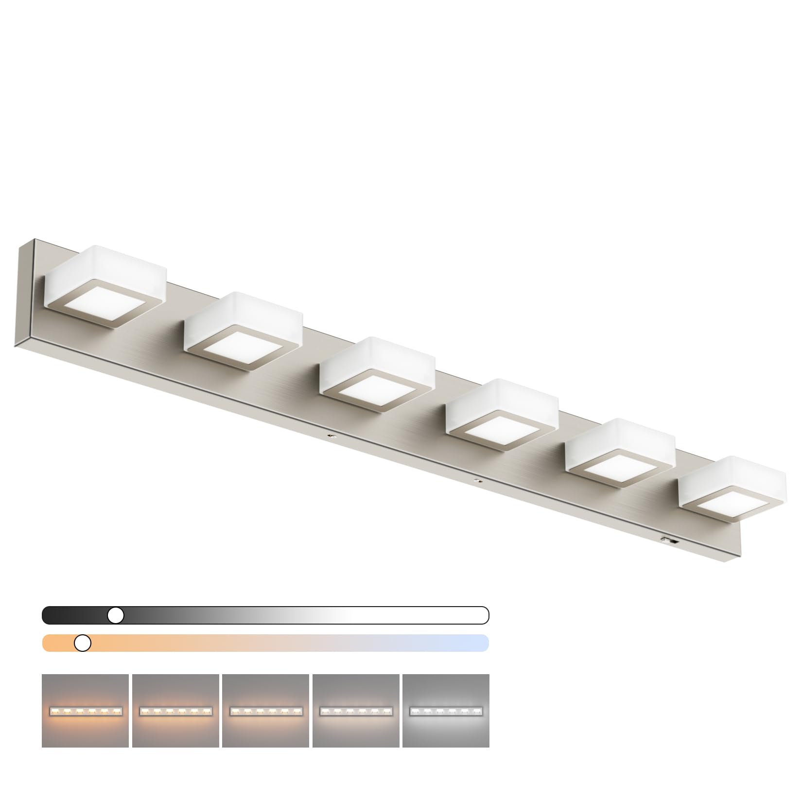 Ralbay 6 Lights Brushed Nickel Bathroom Lights Fixtures Dimmable 5 Color Temperature Acrylic Modern Vanity Lights for Bathroom Brushed Nickel-5 CCT 40.4 inch