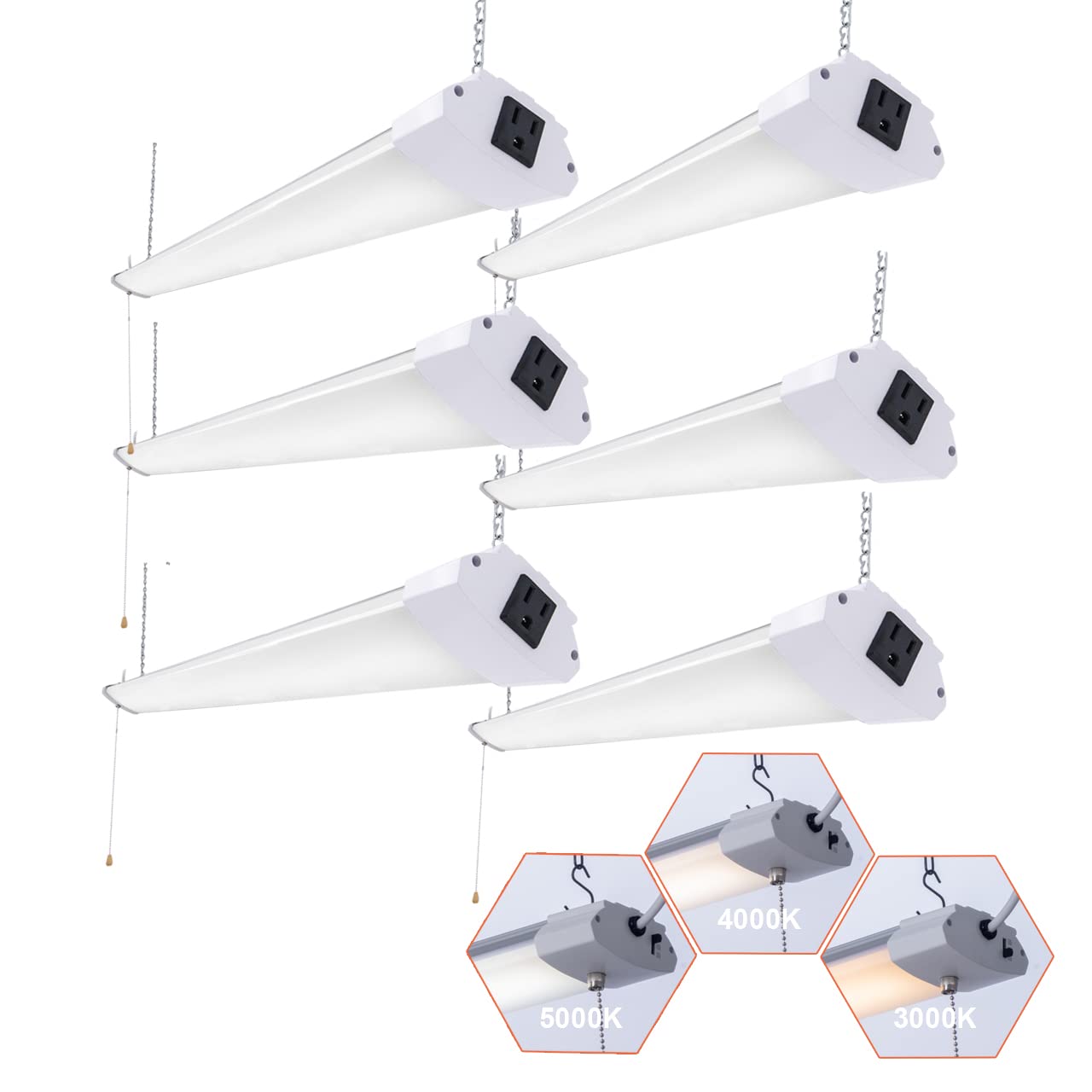 HOLDWILL LED Shop Light 4FT 48W Linkable Utility Fixture, 6 Pack, White, Aluminum, Model 8fb16b08-f6f3-4029-b
